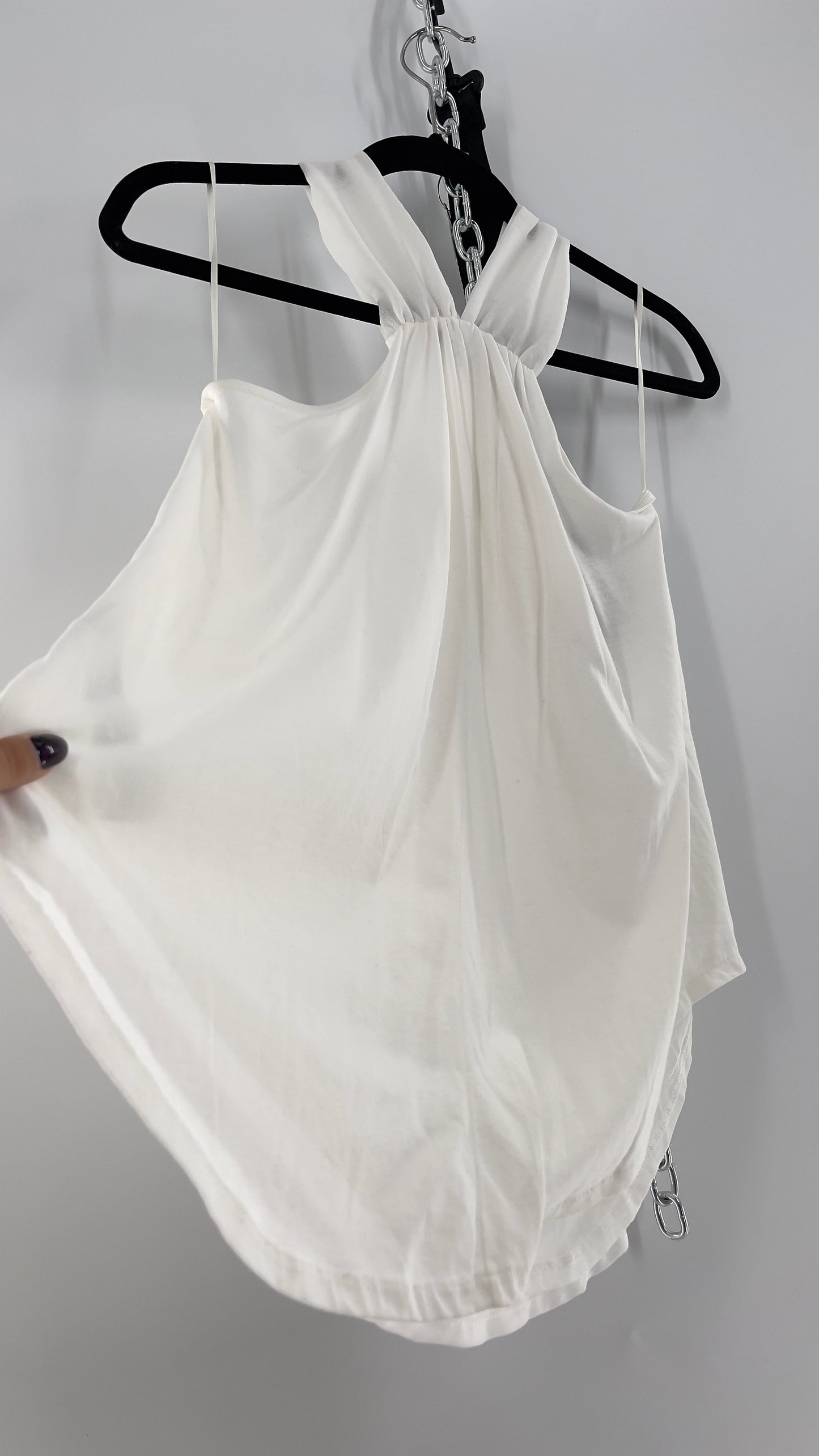Zara White Halter Sleeveless Blouse with Metal Detailing (Medium)