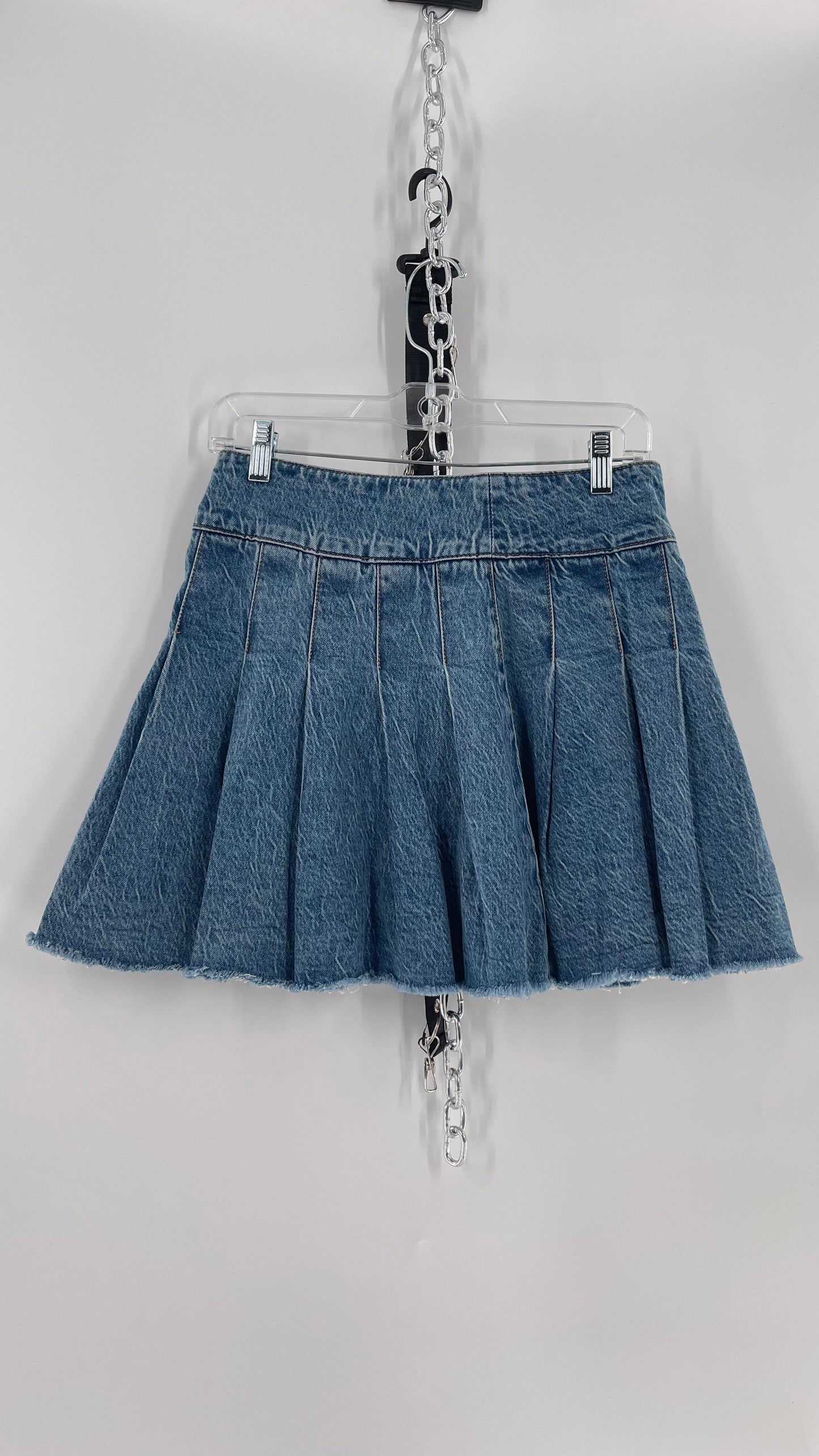 Free People Acid Washed Denim Pleated Skirt (26)