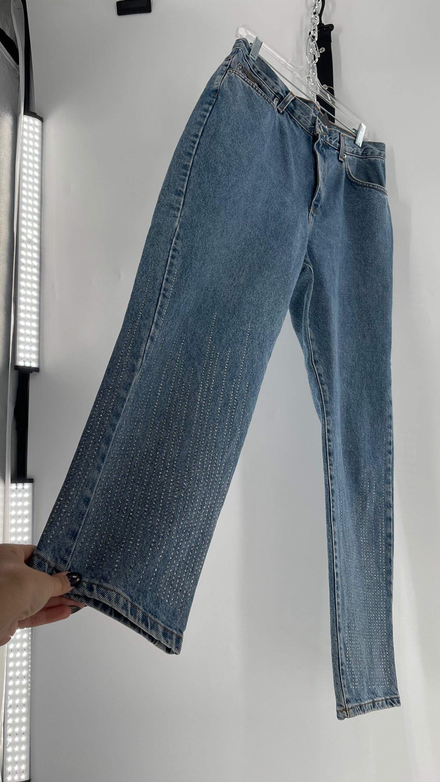 Vintage Calvin Klein Stone Washed Jeans with Silver Glitter Hem (29/30)