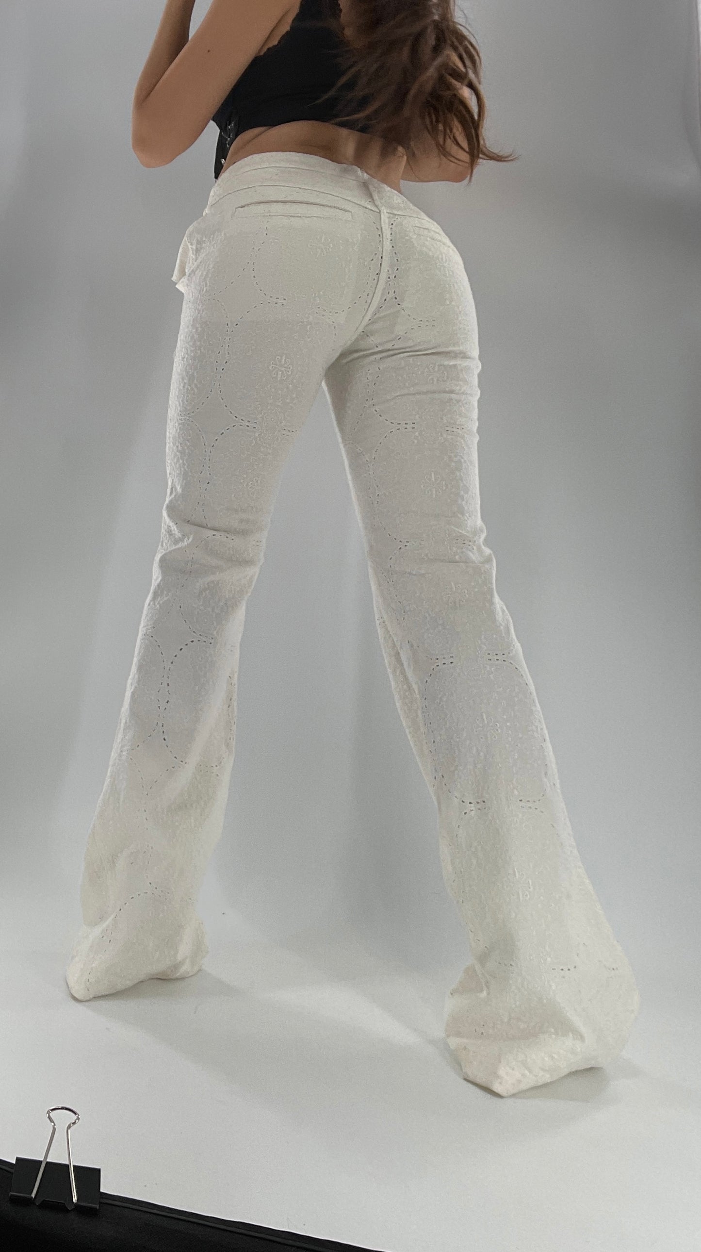 Free People White Eyelet Lace Low Rise Kick Flares (26)