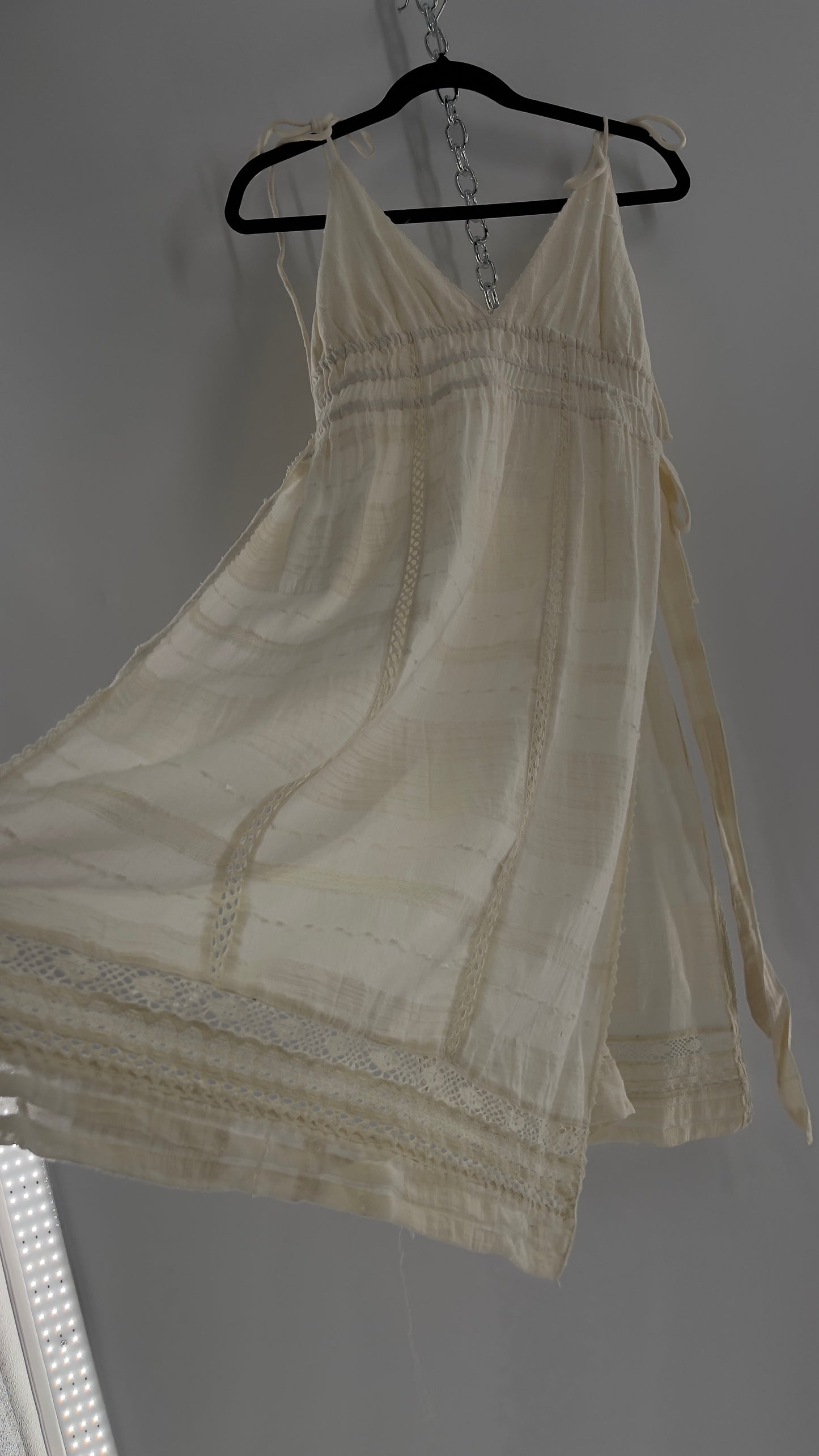 Free People White Cotton Lace Slit Side Midi (Medium)