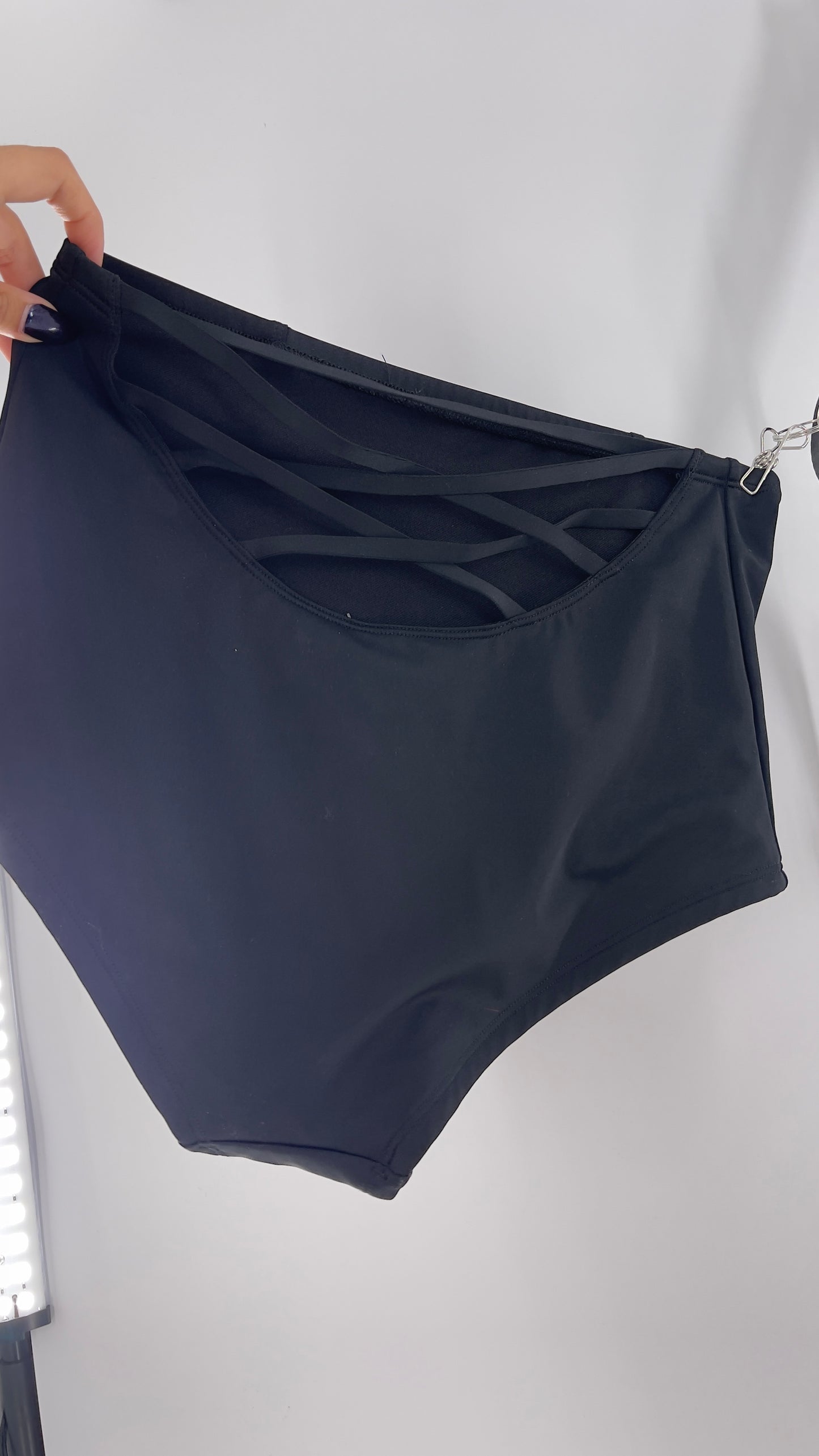 Urban Outfitters Black High Waisted Criss Cross Back Swim Bottoms (Medium)