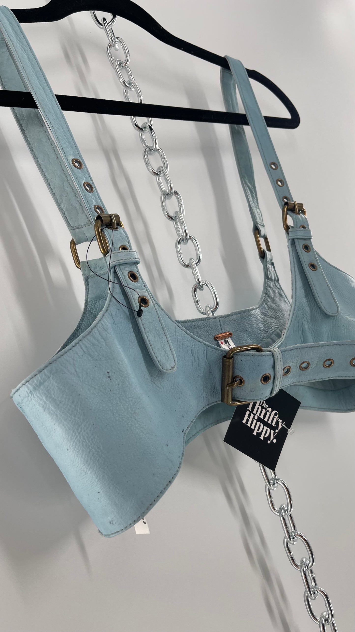 Free People Baby Blue Buckled Corset Belt (Large)