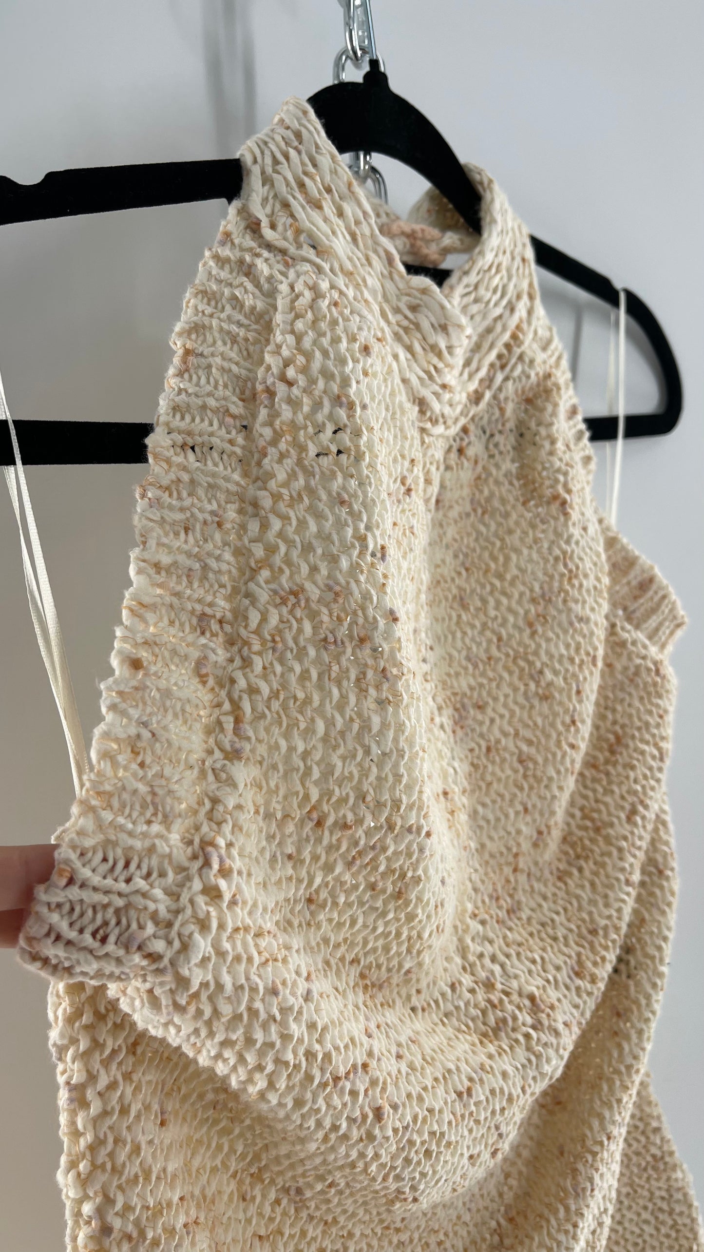 Free People Beige Peaches and Cream Crochet Knit Romper (XL)