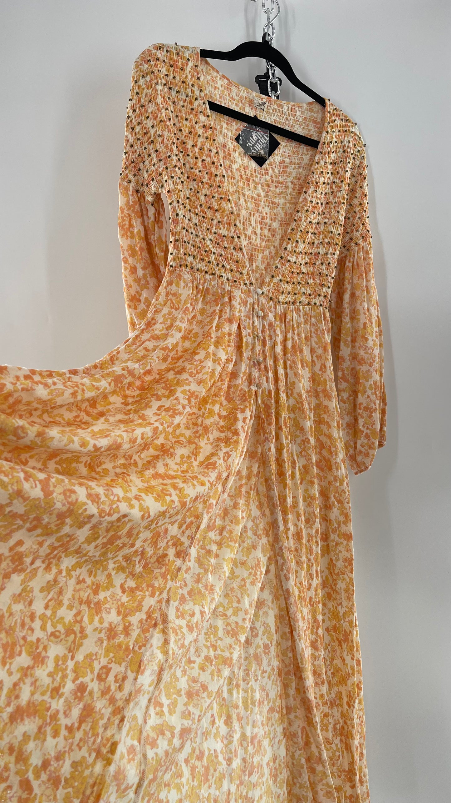 Intimately Free People Orange Floral Smocked Maxi Dress (XS)