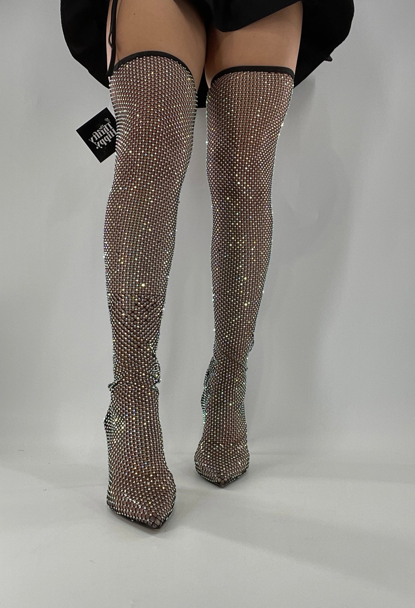 EGO Thigh High Black Rhinestone Fishnet Mesh Heels (9)