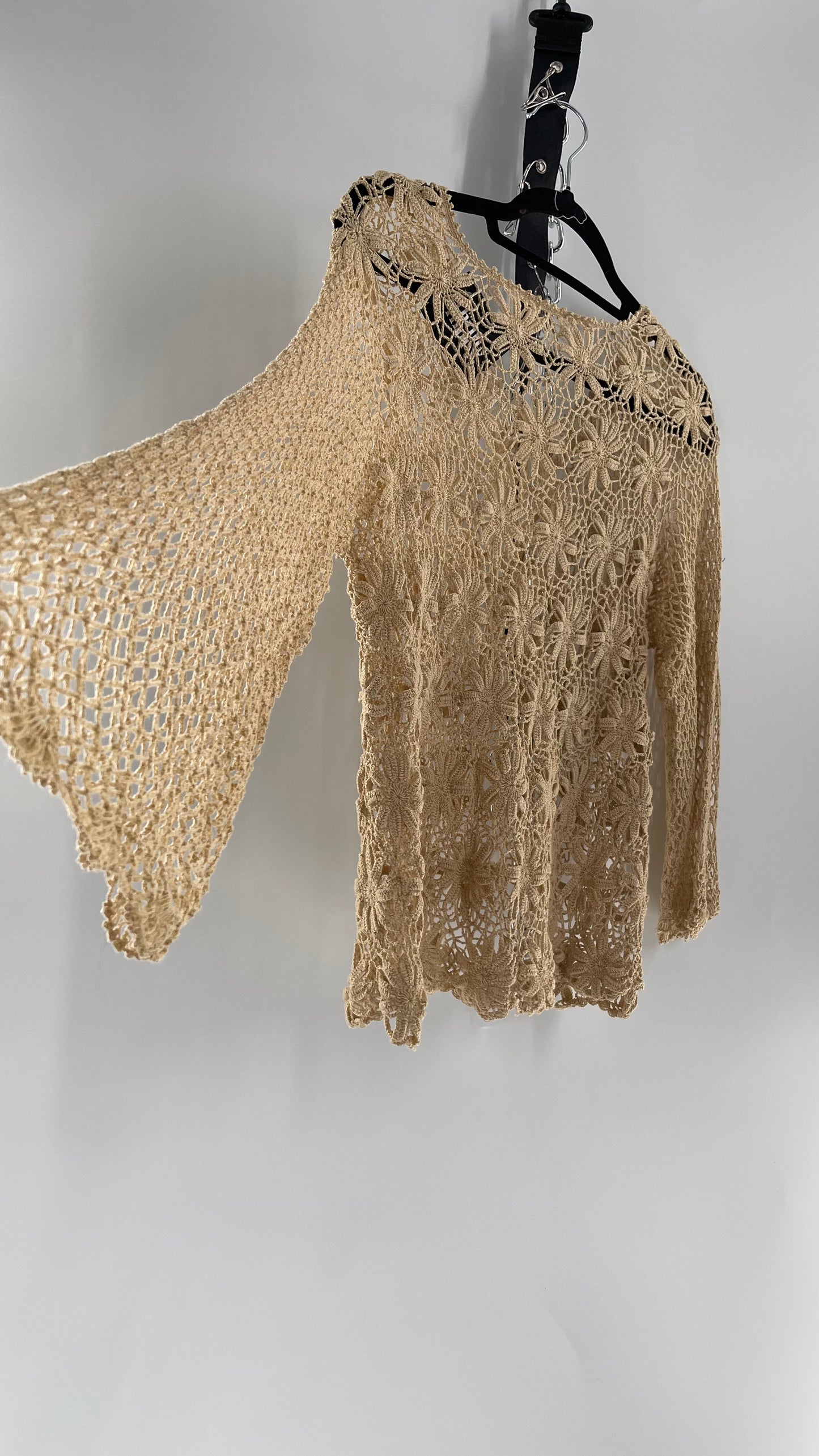 Vintage Crochet Long Sleeve Blouse (Medium)