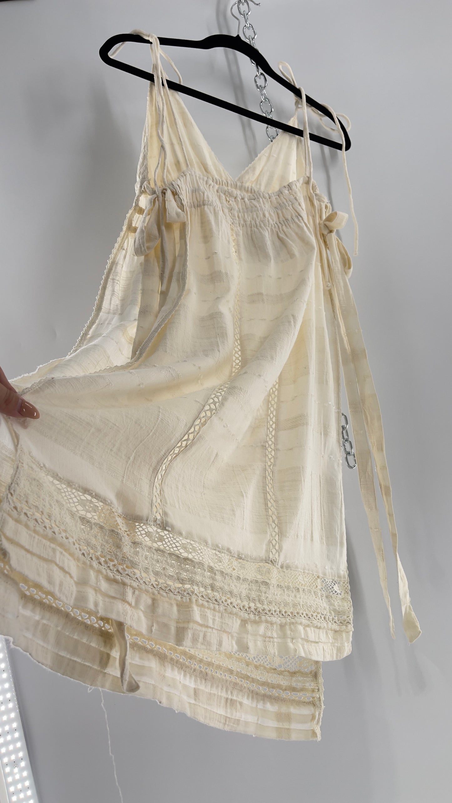 Free People White Cotton Lace Slit Side Midi (Medium)
