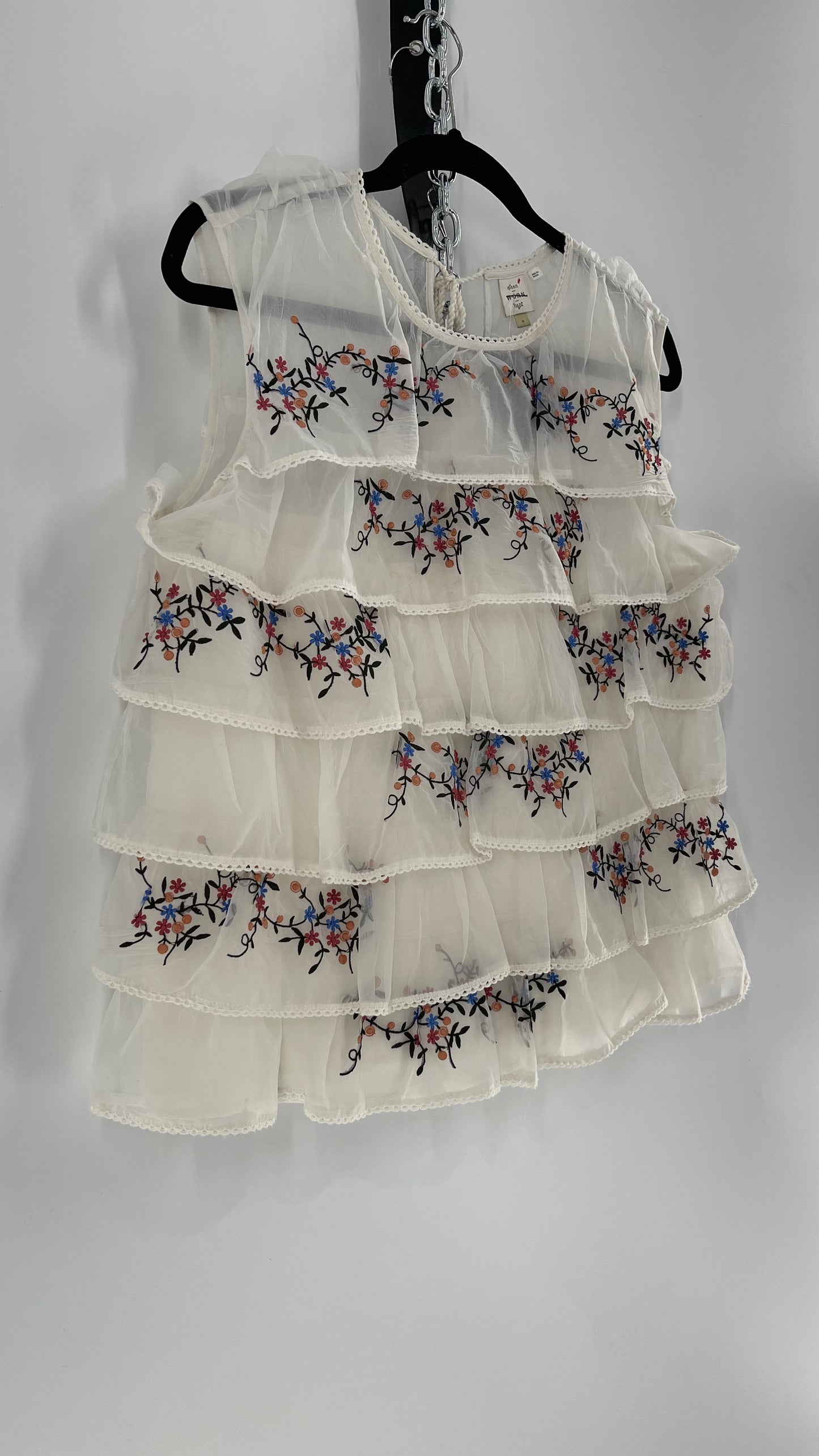 Anthropologie Seen. Worn. Kept Voile, Ruffled and Embroidered Sleeveless (Medium)