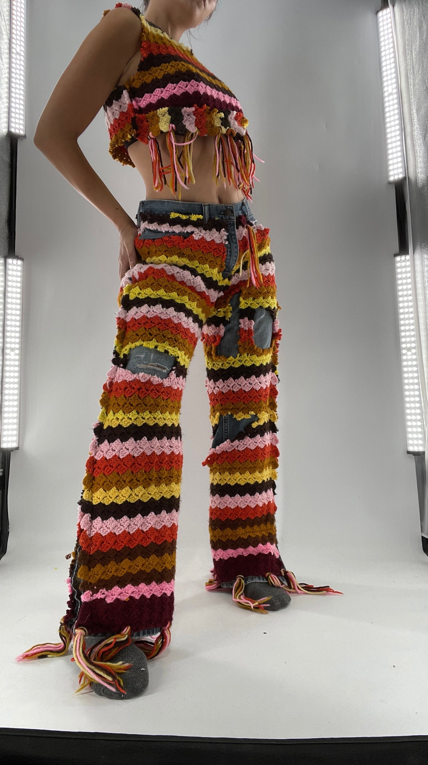 Custom Handmade RAGGEDY ANN Crochet Fringe Lined Crop (S/M)