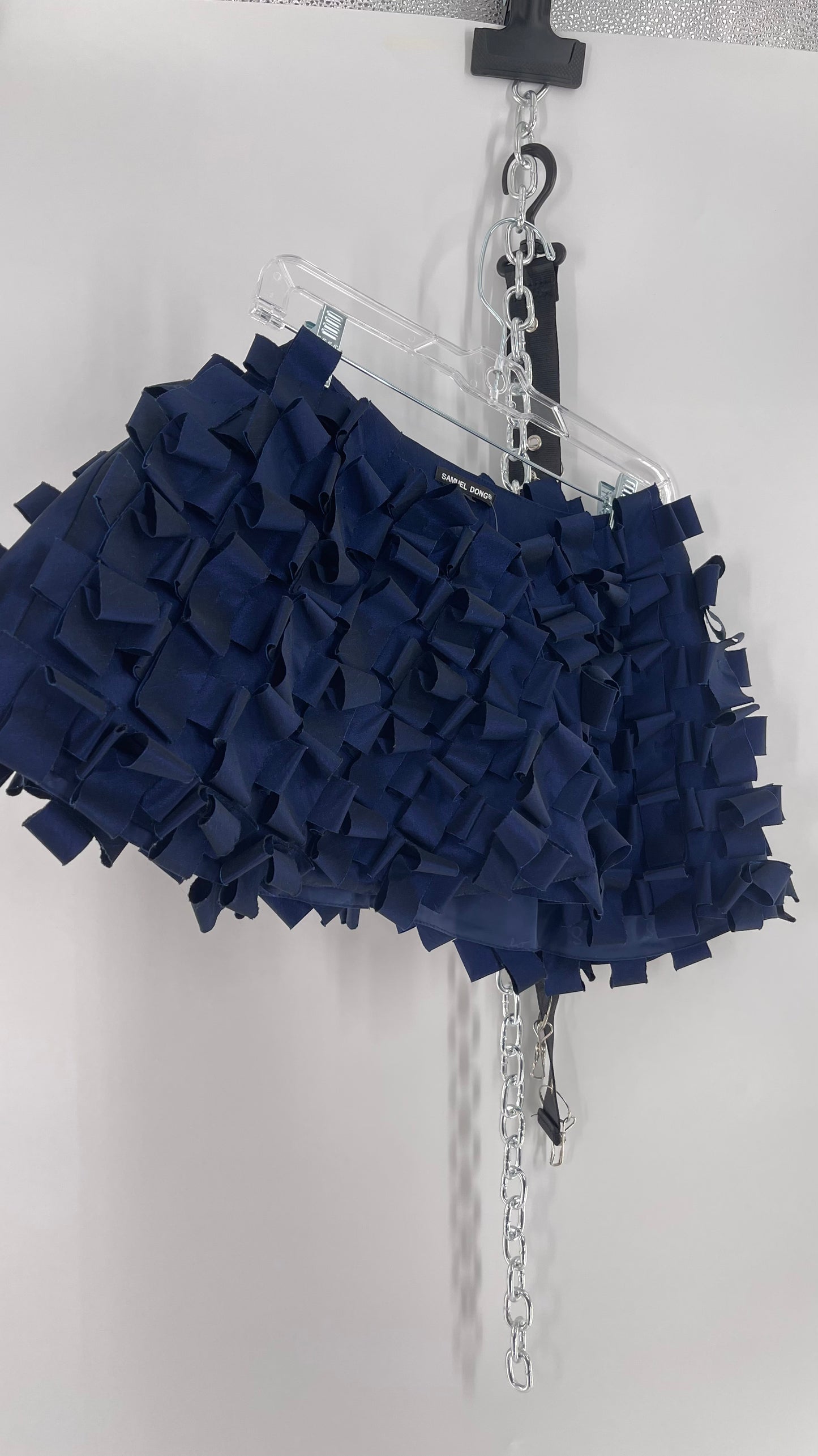 Samuel Dong Navy Blue Metallic Textured Micro Mini (2)