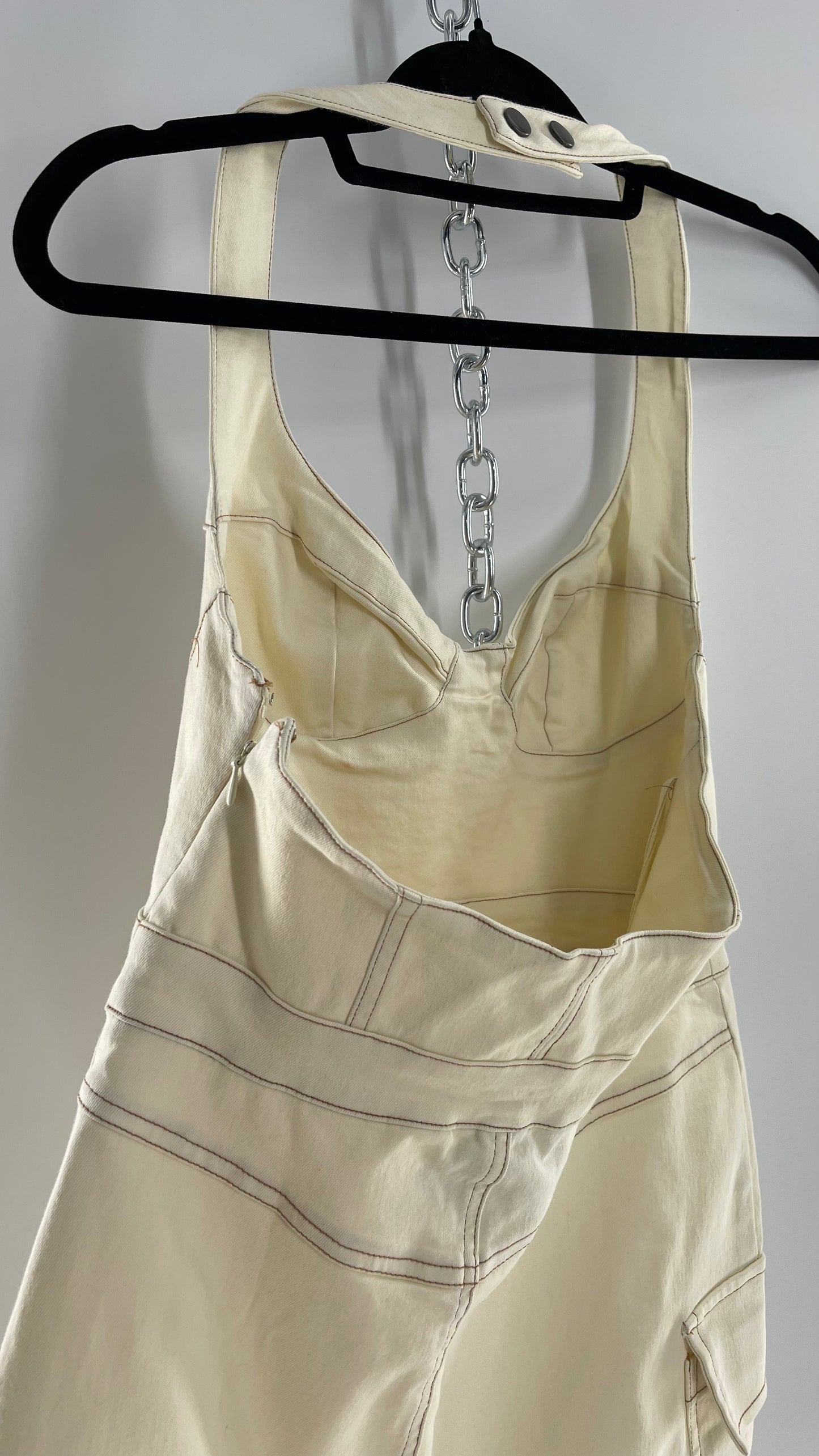 Urban Outfitters Beige Denim Halter Mini Dress (Medium)