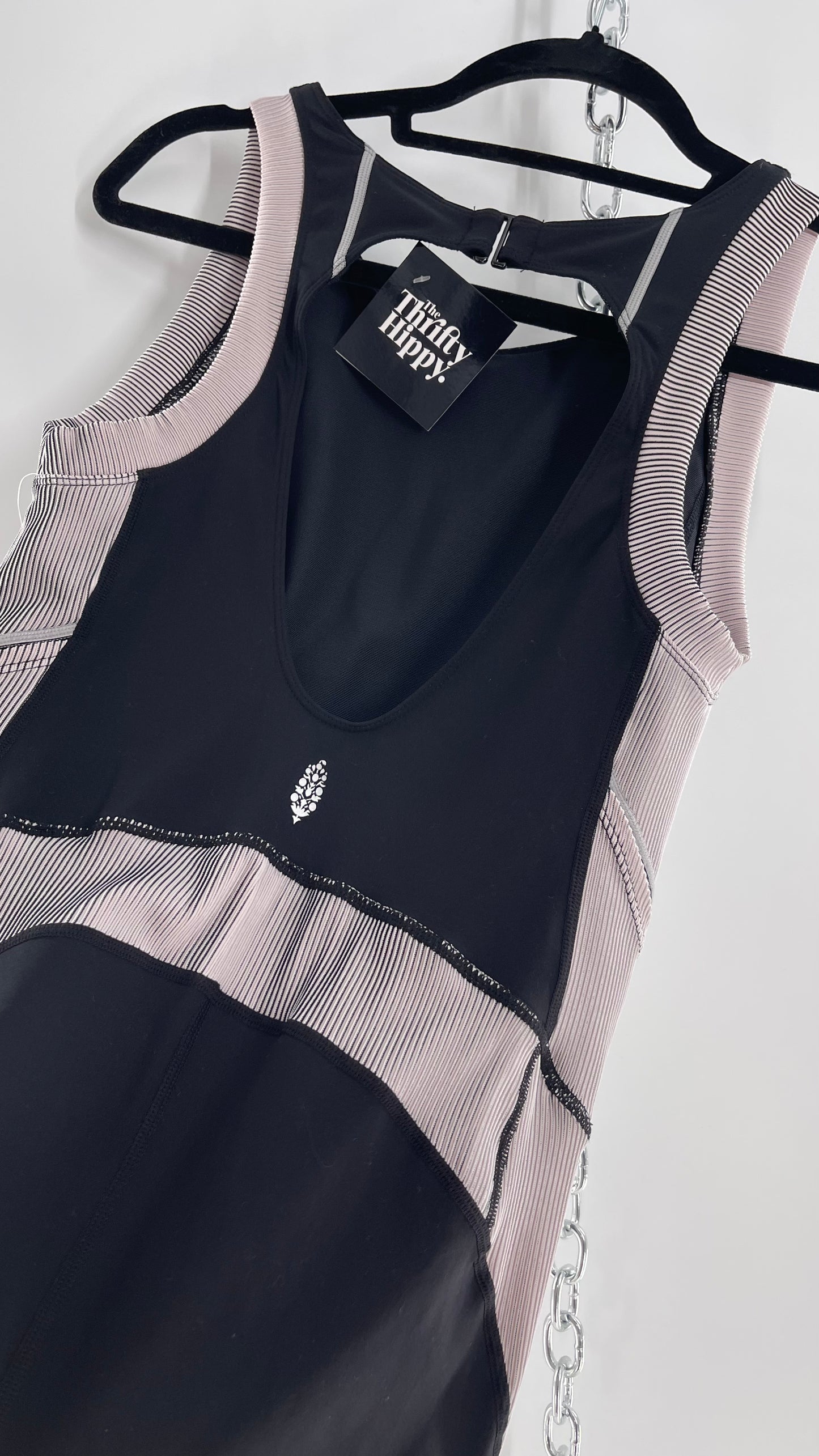 Free People Movement Black and White Open Back Romper (Medium)