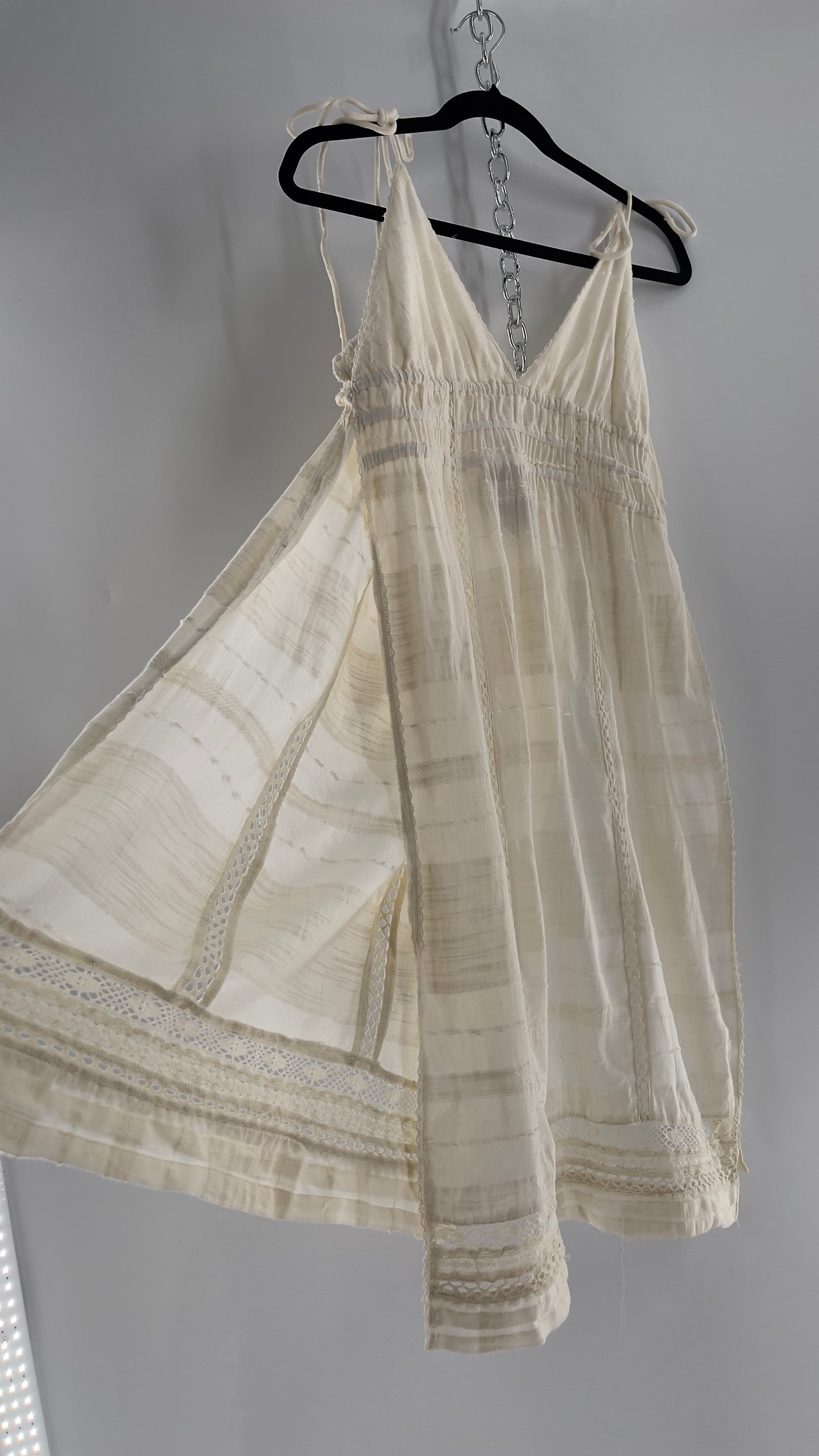 Free People White Cotton Lace Slit Side Midi (Medium)