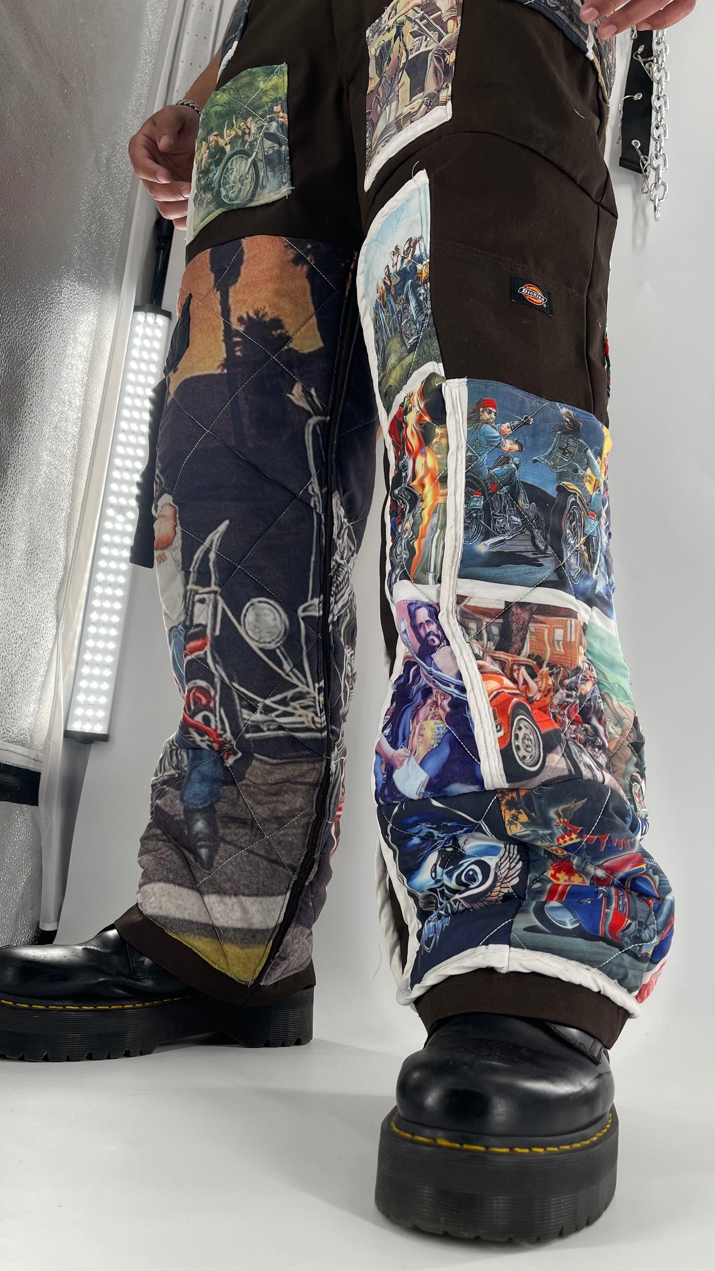 Custom - Handmade Reworked Dickies with Quilted Moto Pattern