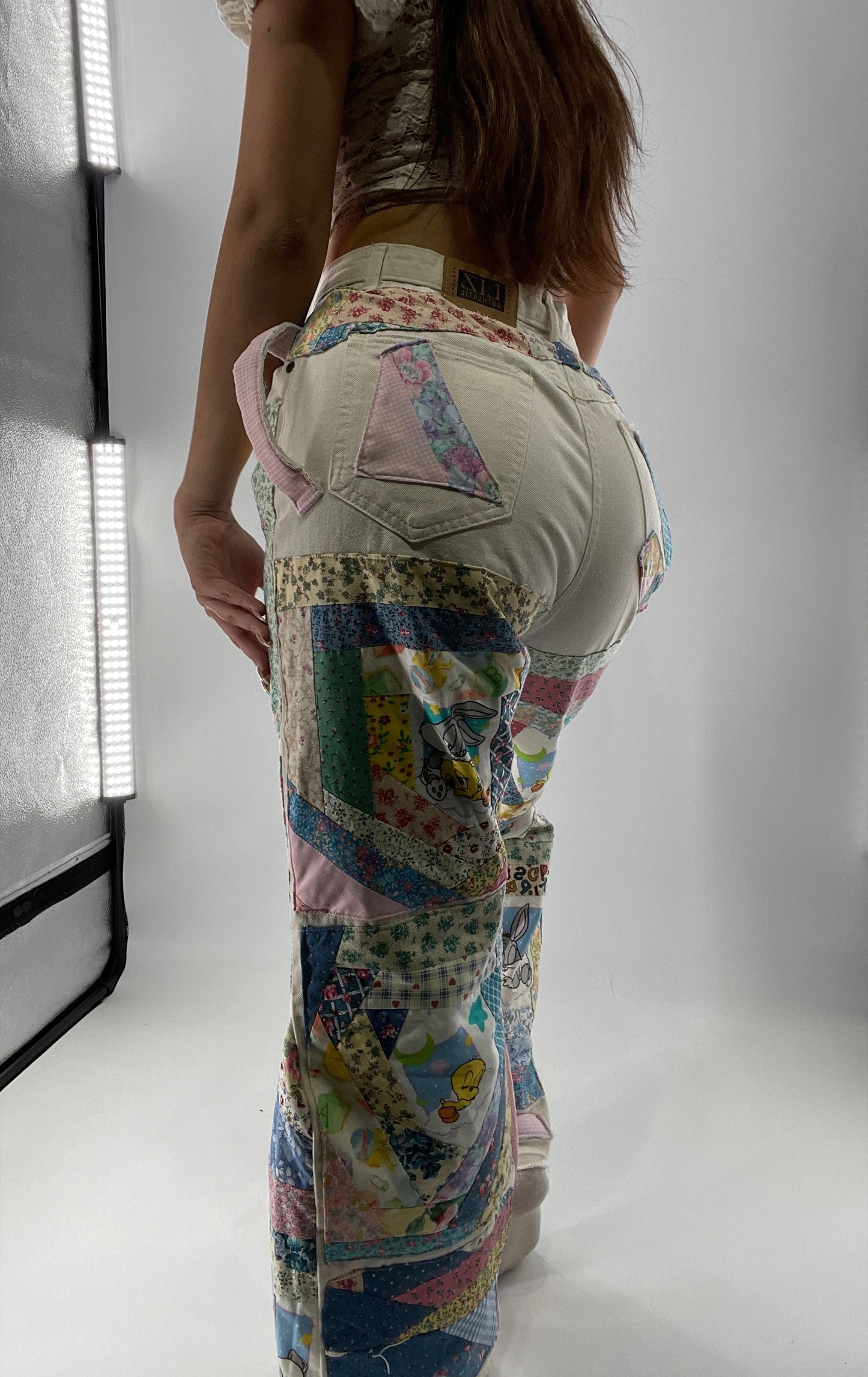 Custom - Handmade Reworked Looney Toons Cutie Pie Patchwork Flares
