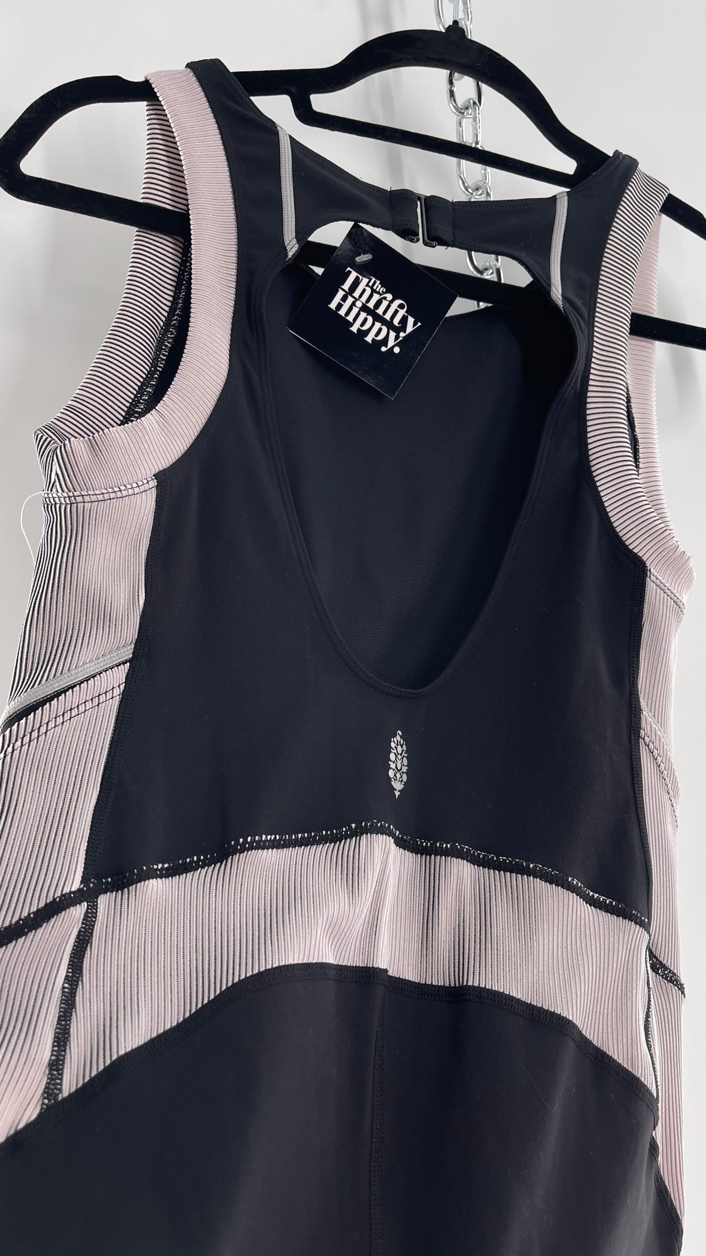 Free People Movement Black and White Open Back Romper (Medium)