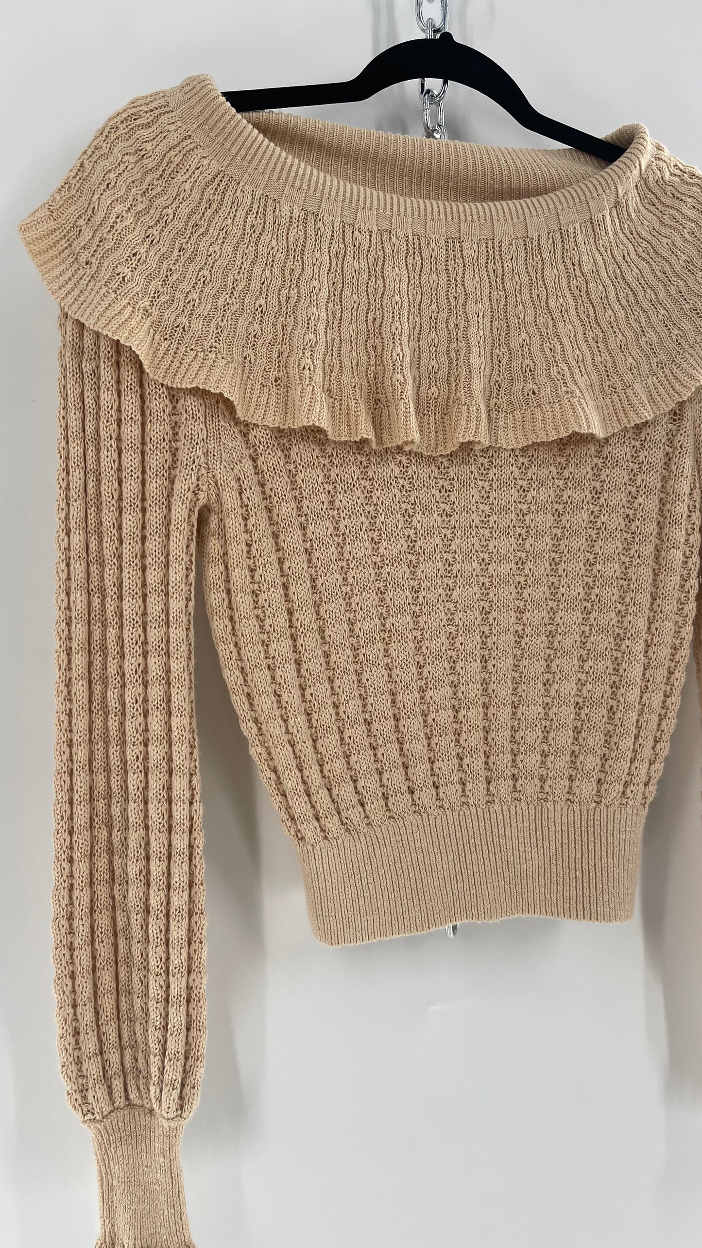 Free People Baby Yellow Knit Ruffled Off the Shoulder Sweater (Small)