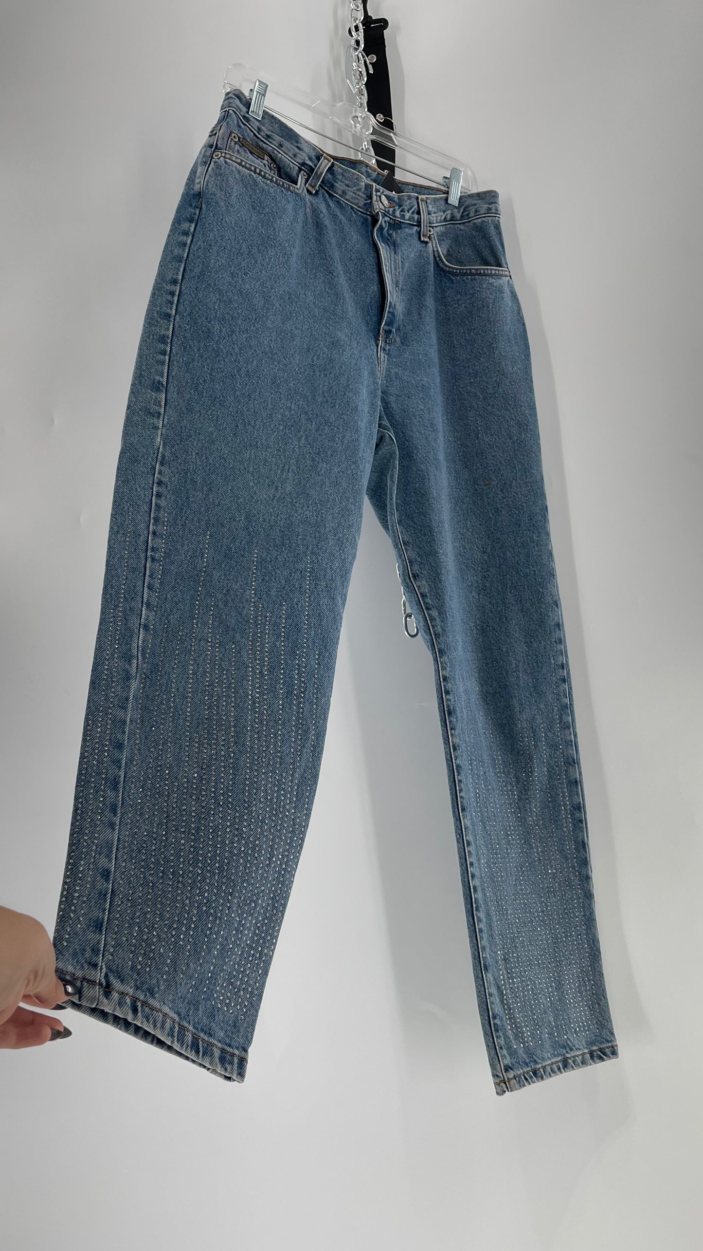 Vintage Calvin Klein Stone Washed Jeans with Silver Glitter Hem (29/30)