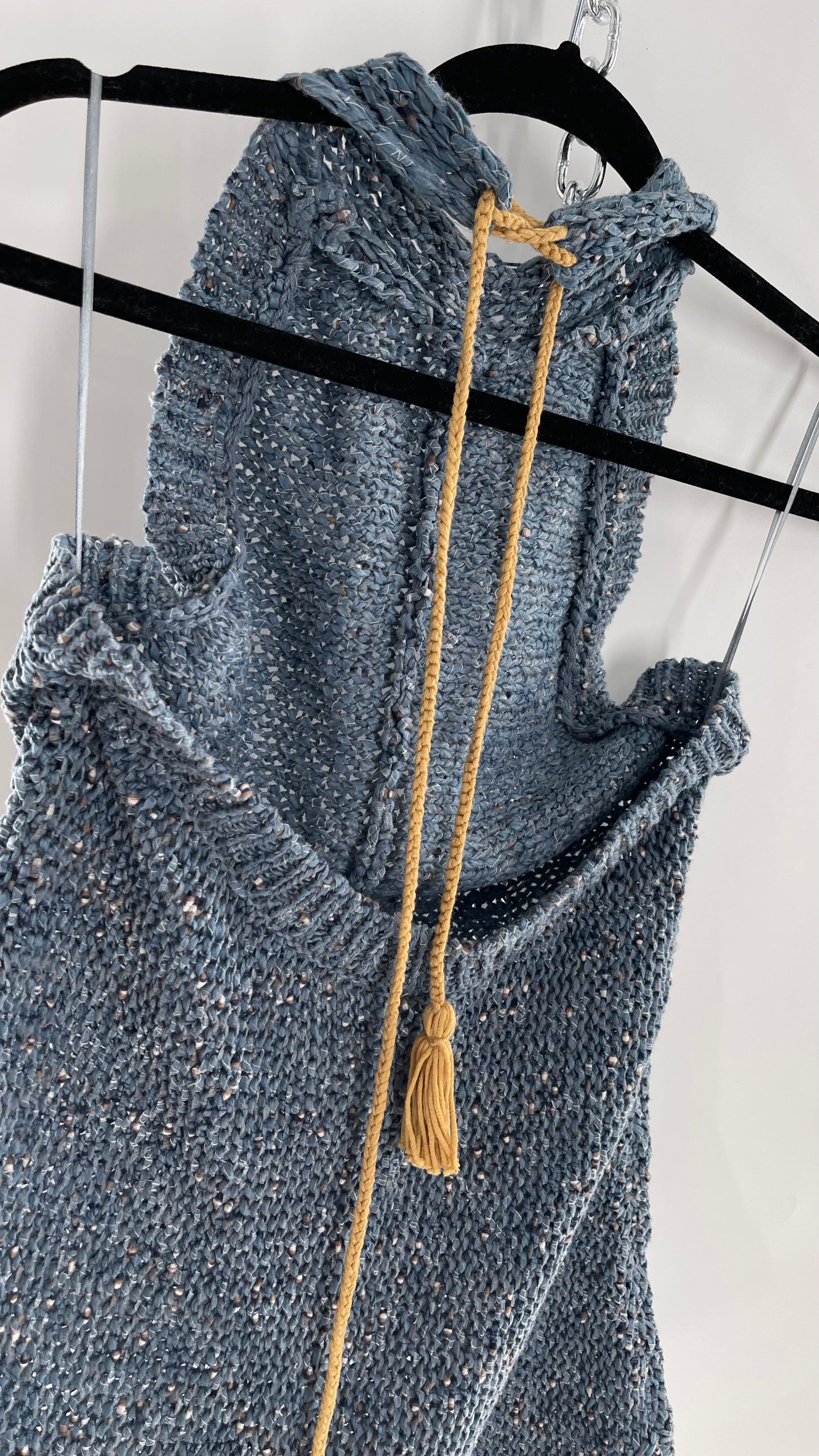 Free People Blue Crochet Knit Halter Romper (Medium)