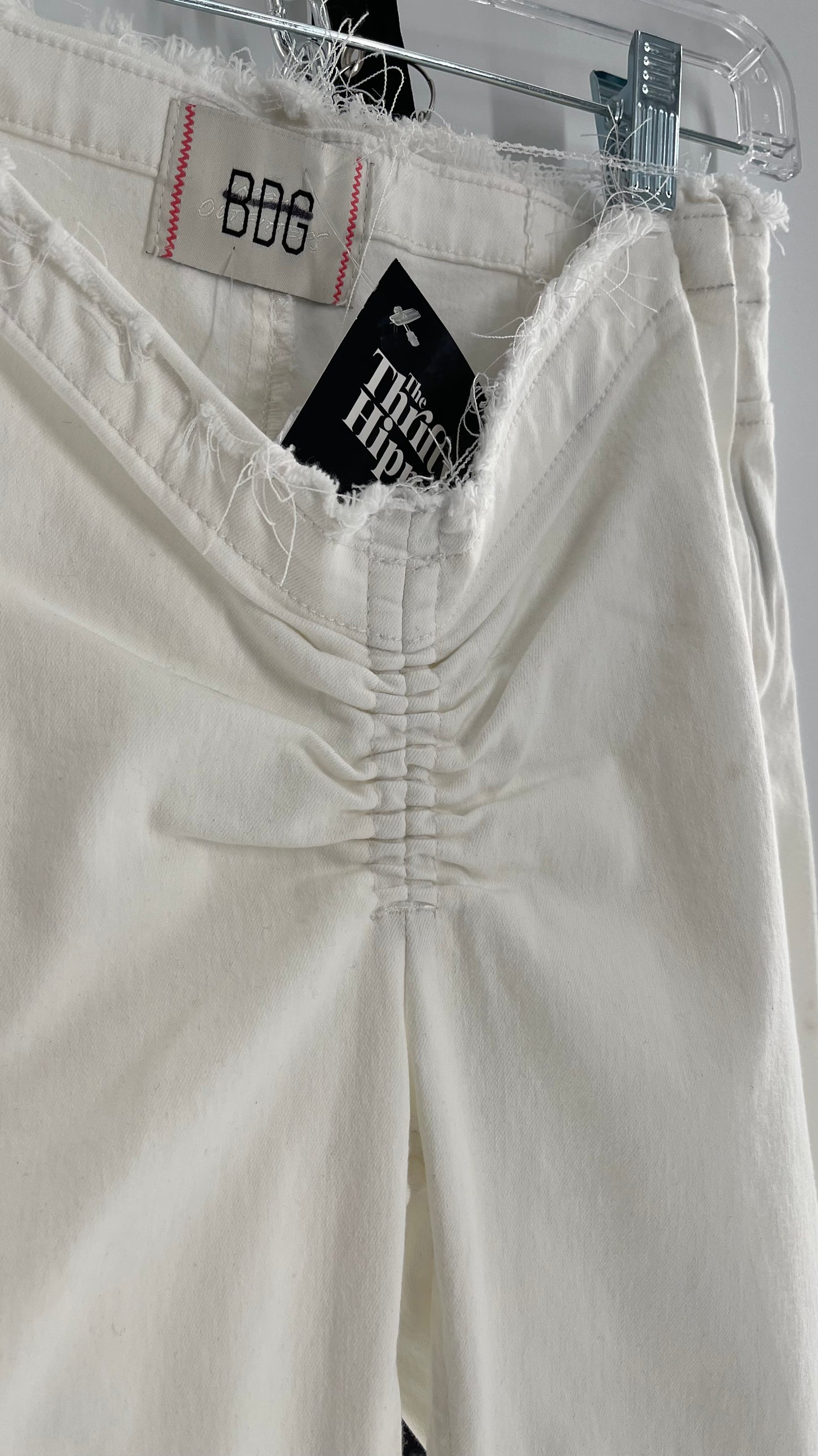 BDG White Frayed Waistline Scrunch Front Bell Bottoms (27)
