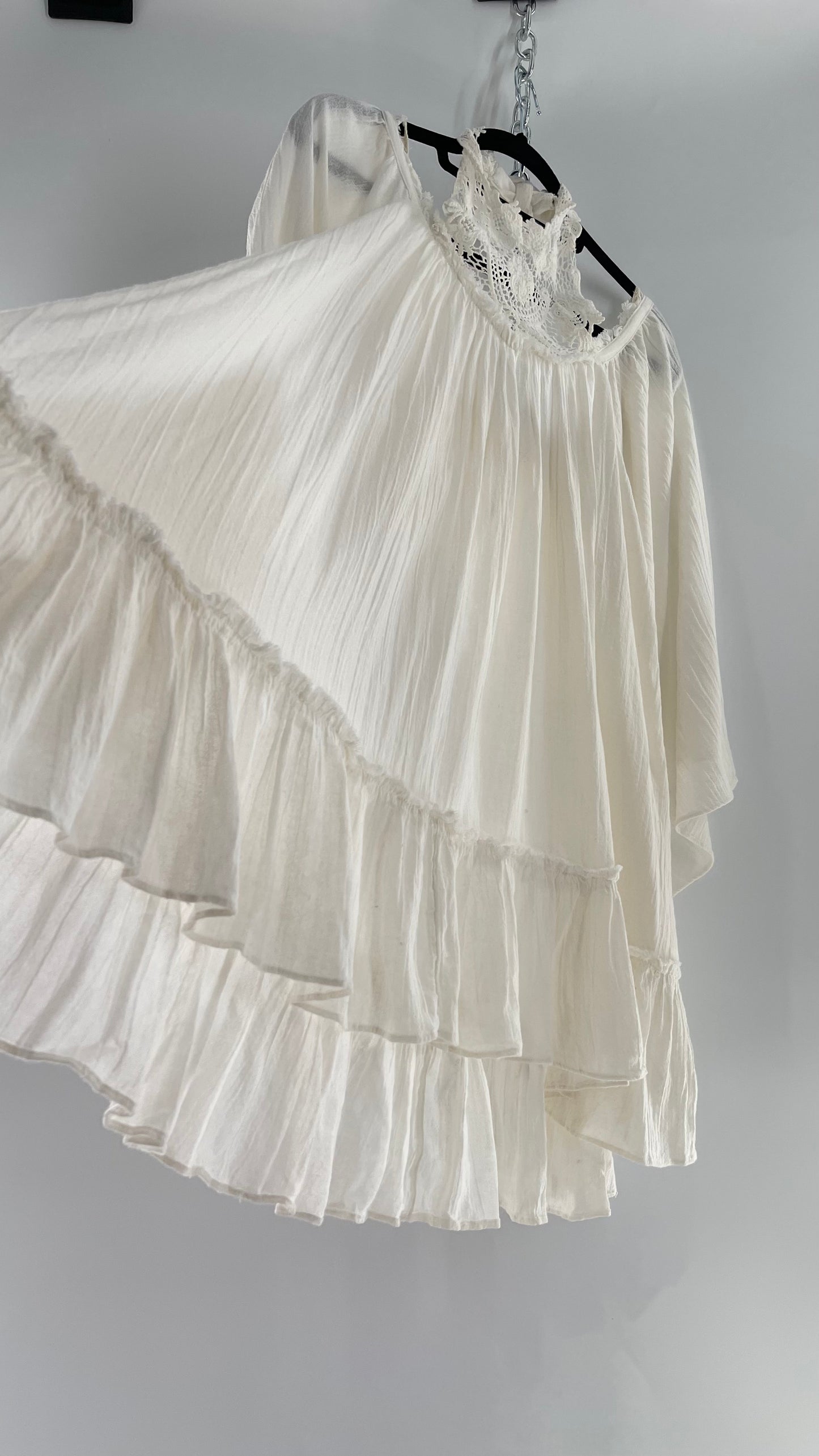 Free People Flowy Gauze/Cotton Free Flow Dress with Lace Halter (Small)