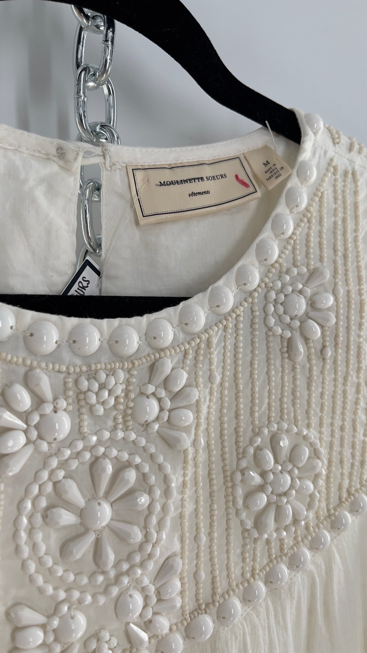 Anthropologie Moulinette Soeurs Off White Beaded Cotton Tank (Medium)