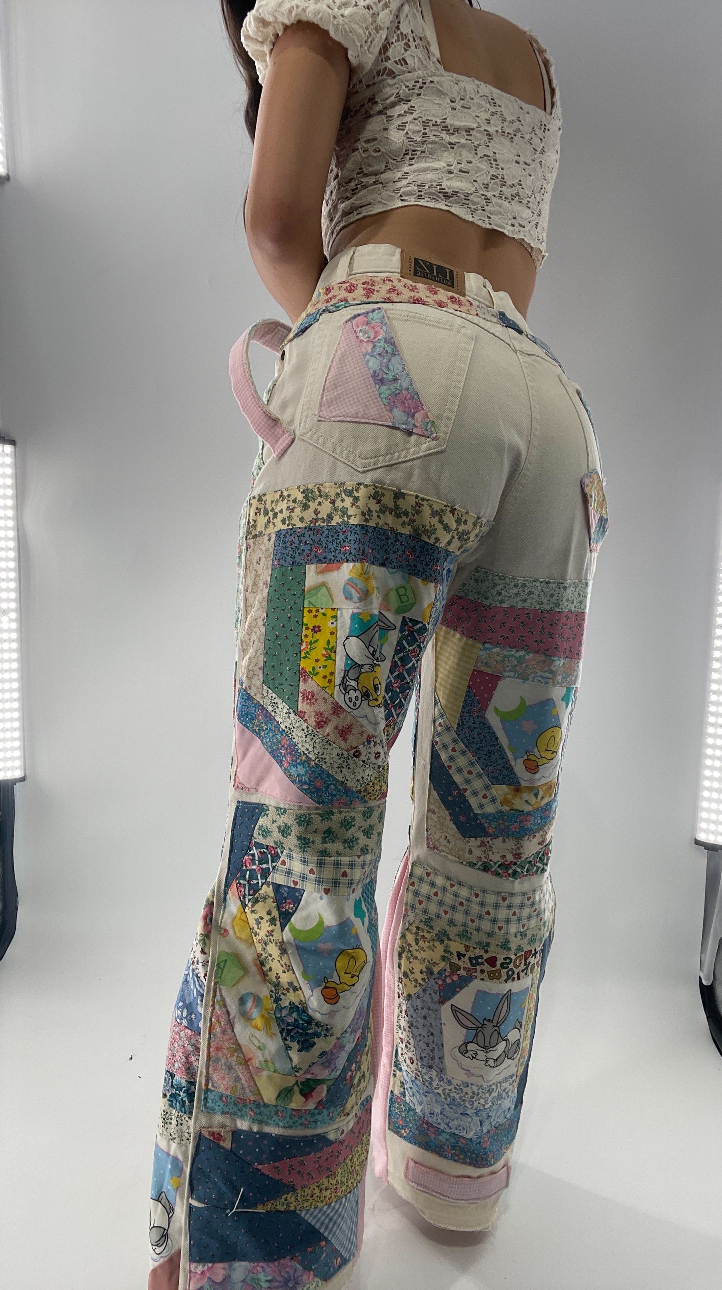 Custom - Handmade Reworked Looney Toons Cutie Pie Patchwork Flares