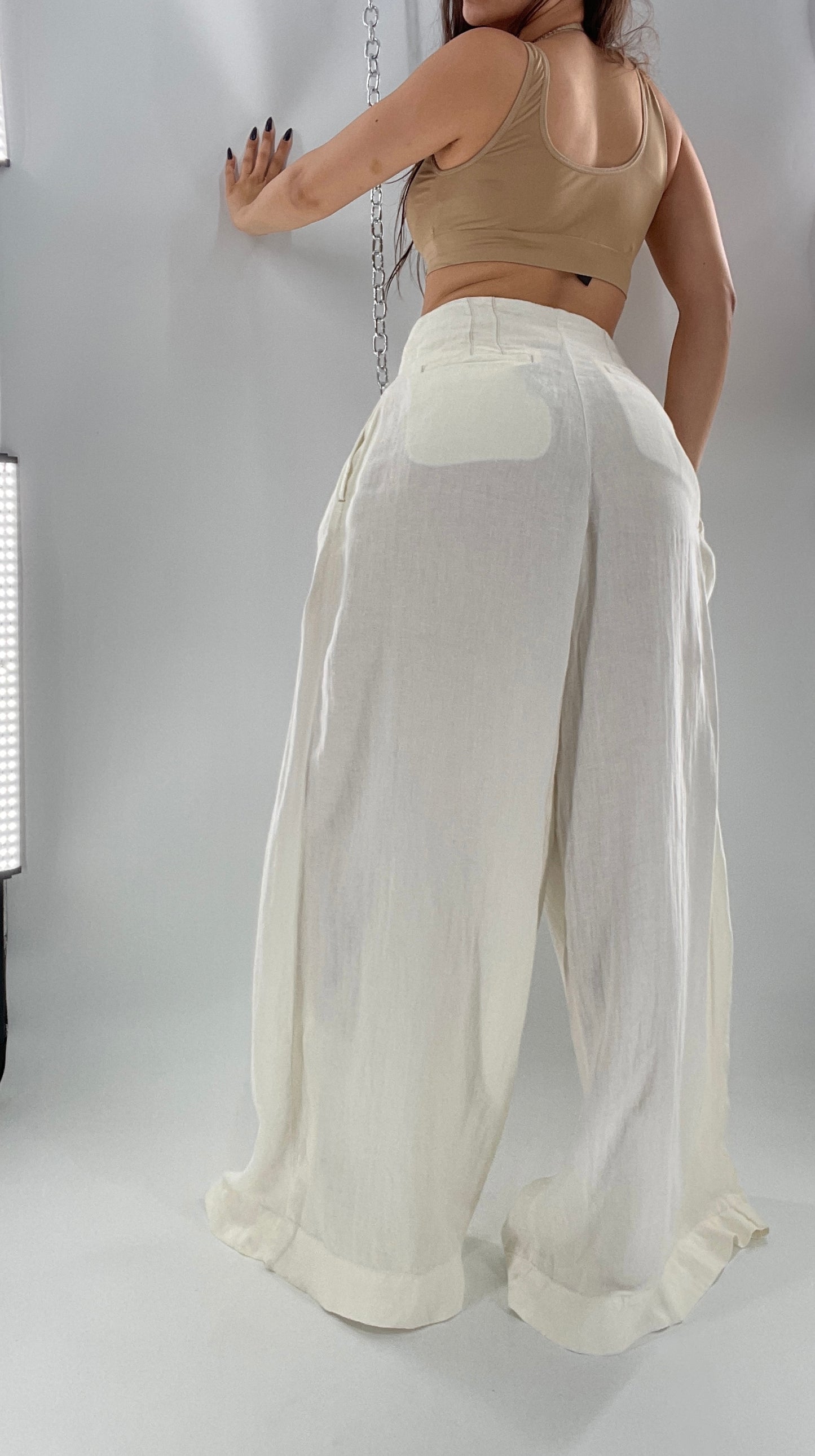 Free People Off White Pleated Trouser Wide Leg (2)