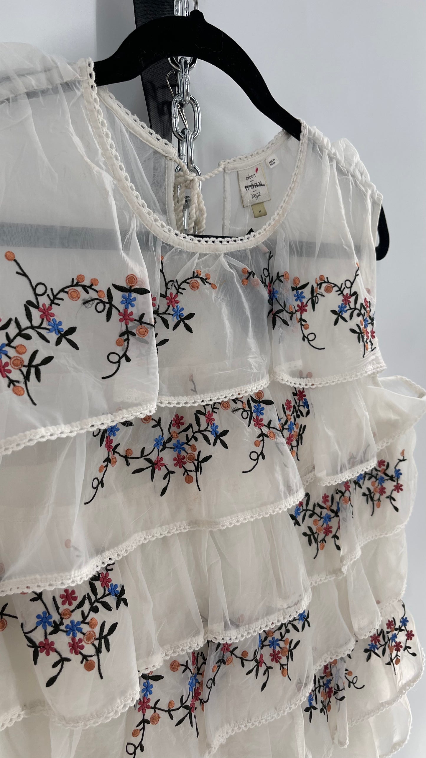 Anthropologie Seen. Worn. Kept Voile, Ruffled and Embroidered Sleeveless (Medium)