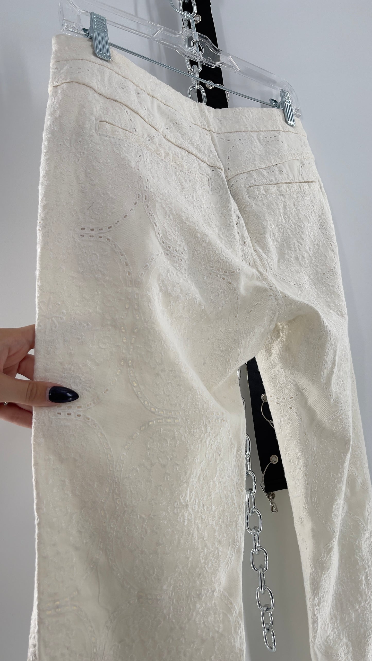 Free People White Eyelet Lace Low Rise Kick Flares (26)