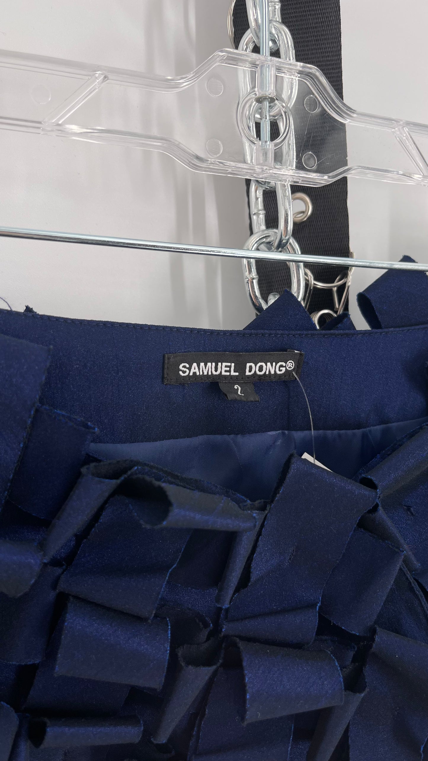 Samuel Dong Navy Blue Metallic Textured Micro Mini (2)