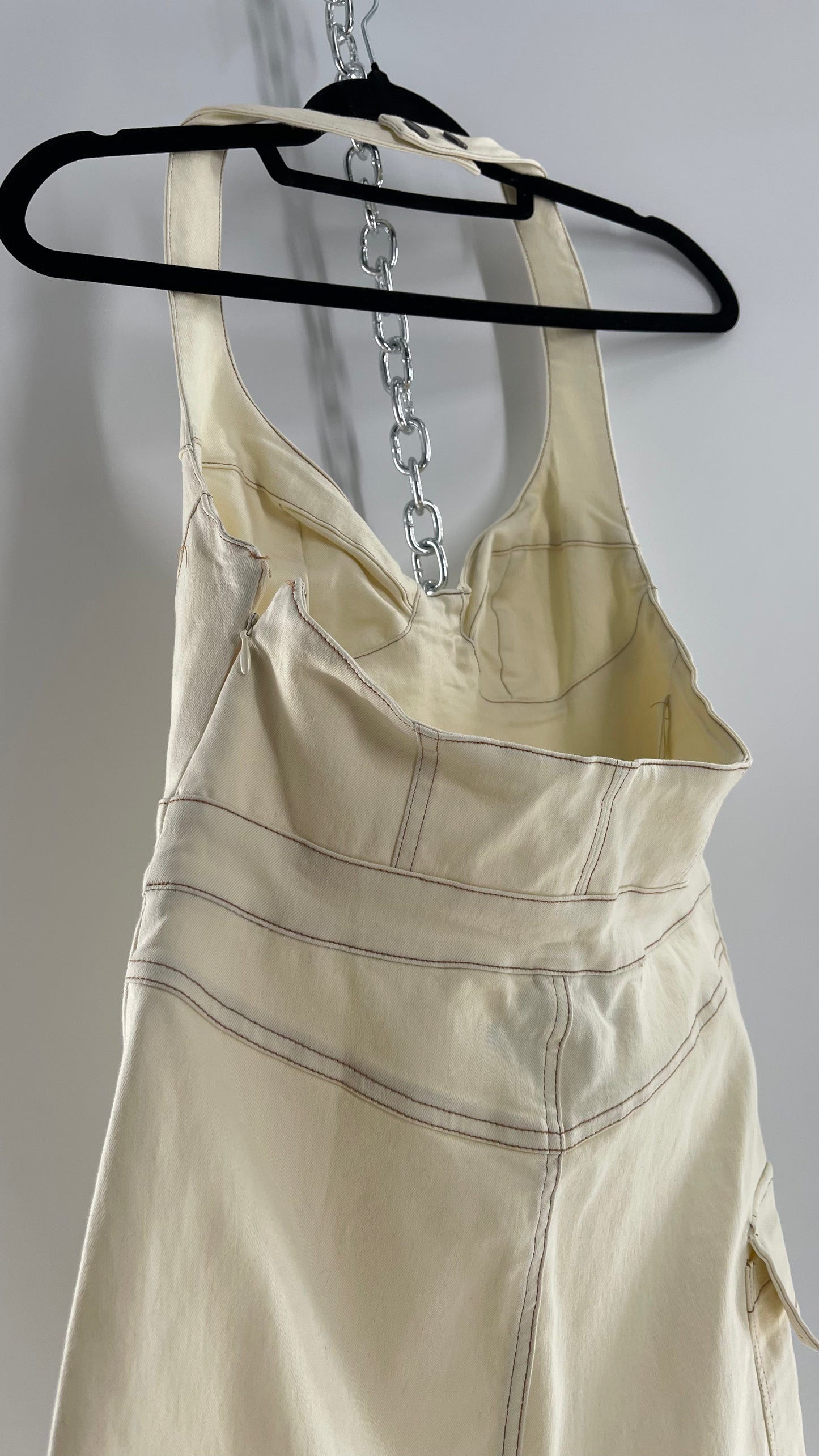 Urban Outfitters Beige Denim Halter Mini Dress (Medium)