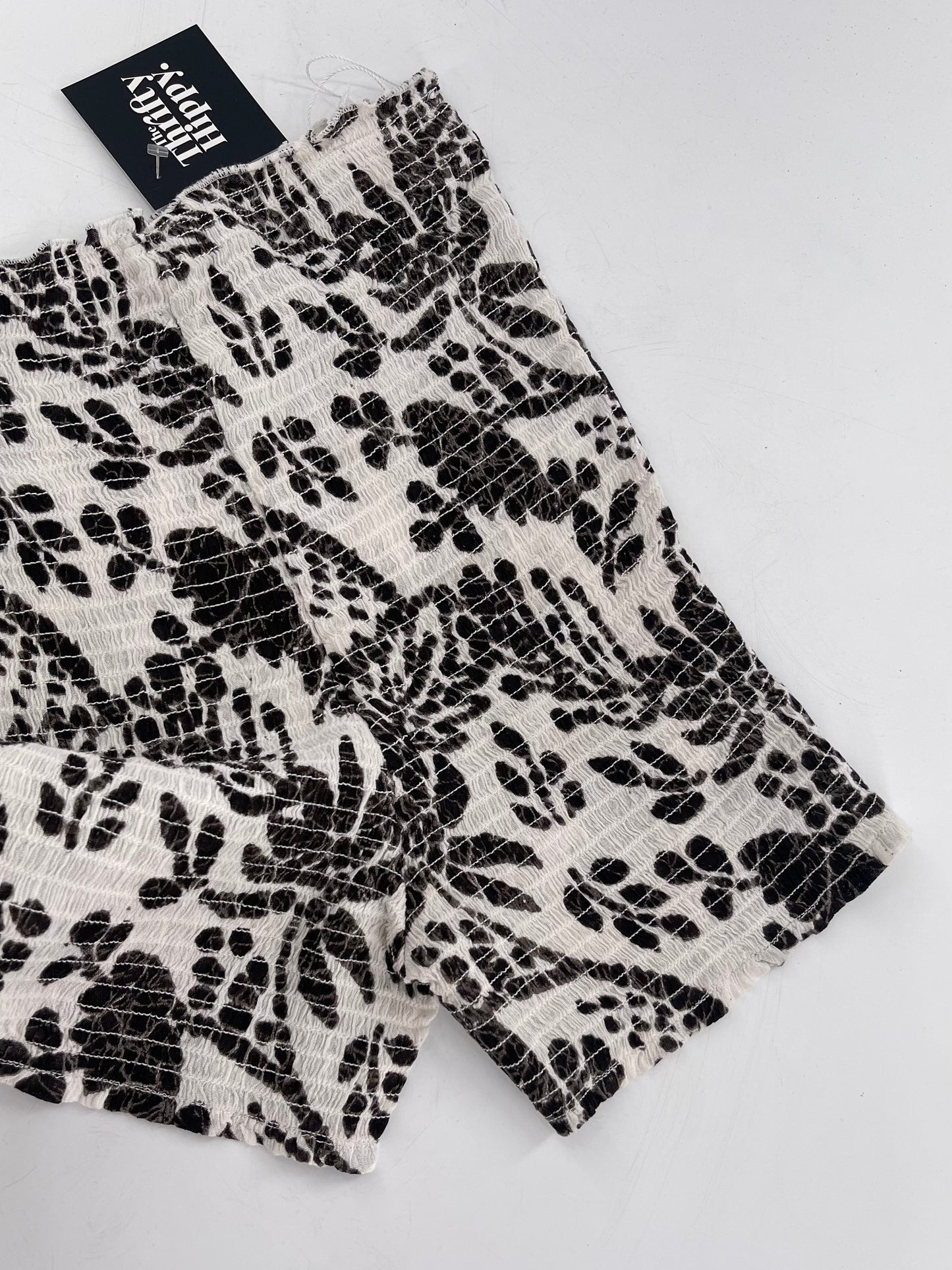 Free People White/Black Patterned Smocked Shorts (XS/S)