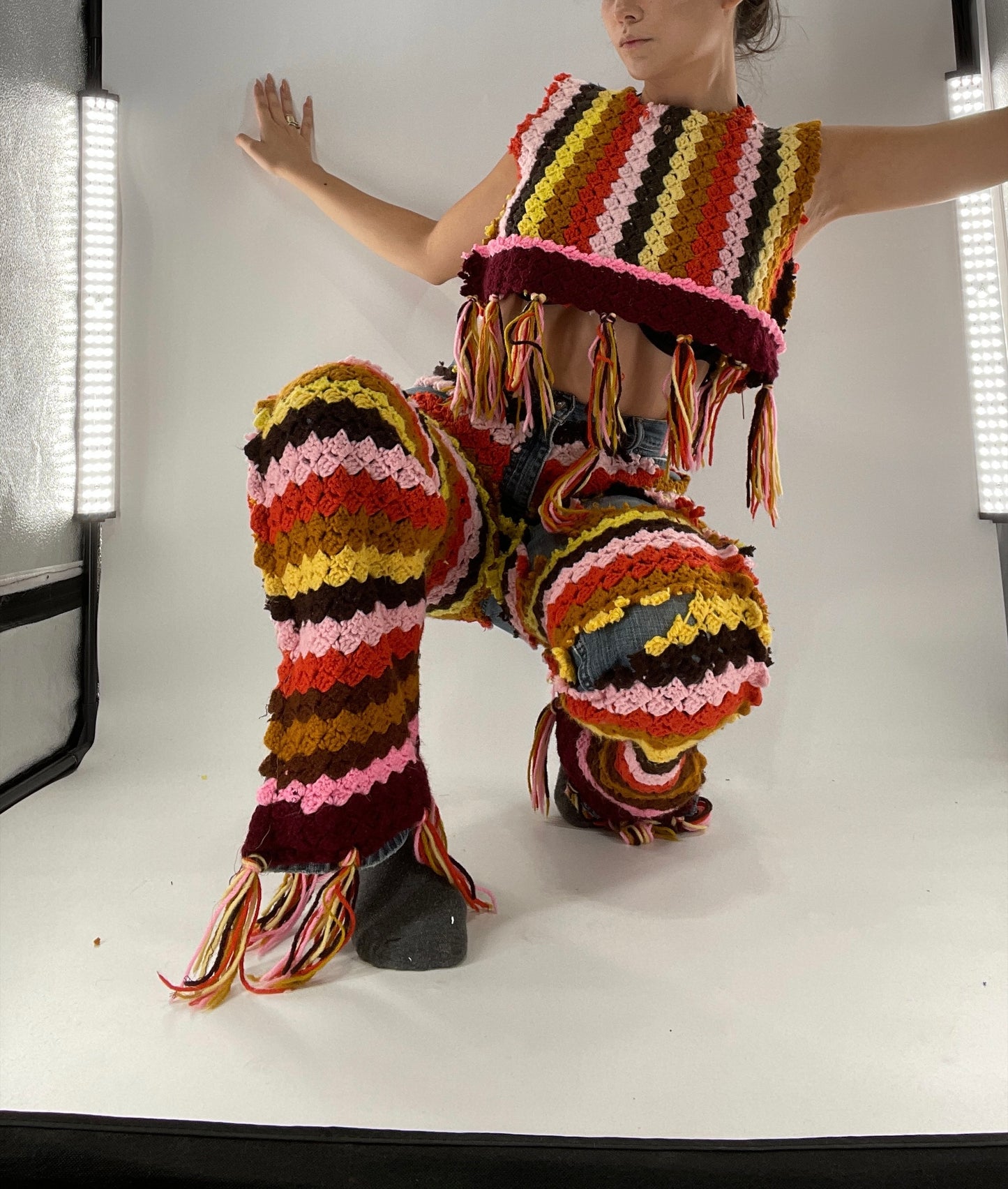 Custom Handmade RAGGEDY ANN Crochet Fringe Lined Crop (S/M)