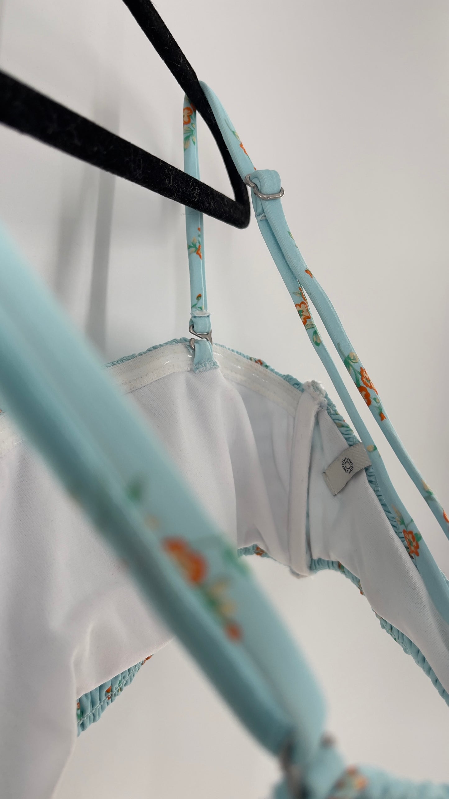 RHYTHM. Baby Blue Smocked Swim/Bikini Top (Medium)