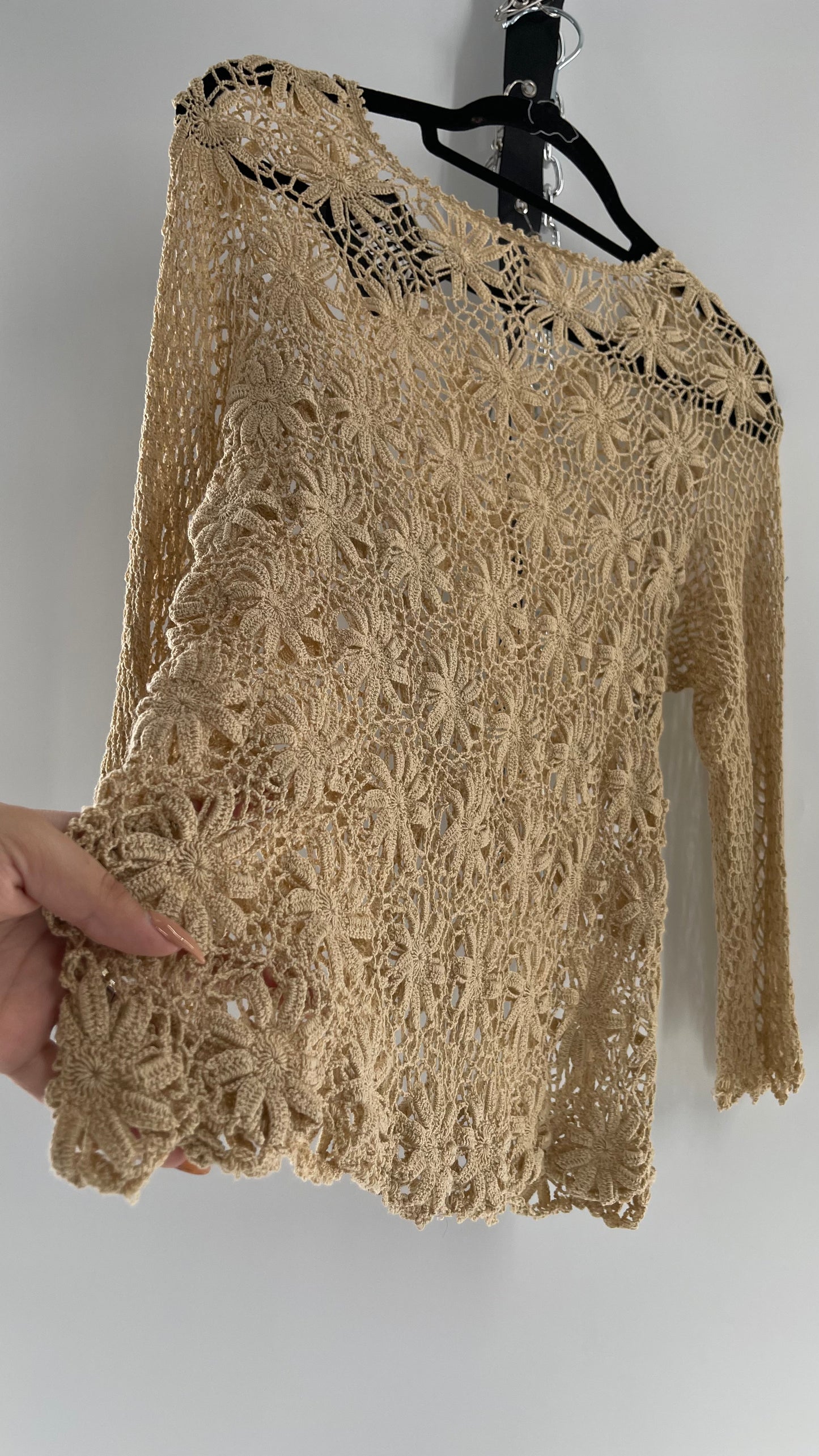 Vintage Crochet Long Sleeve Blouse (Medium)