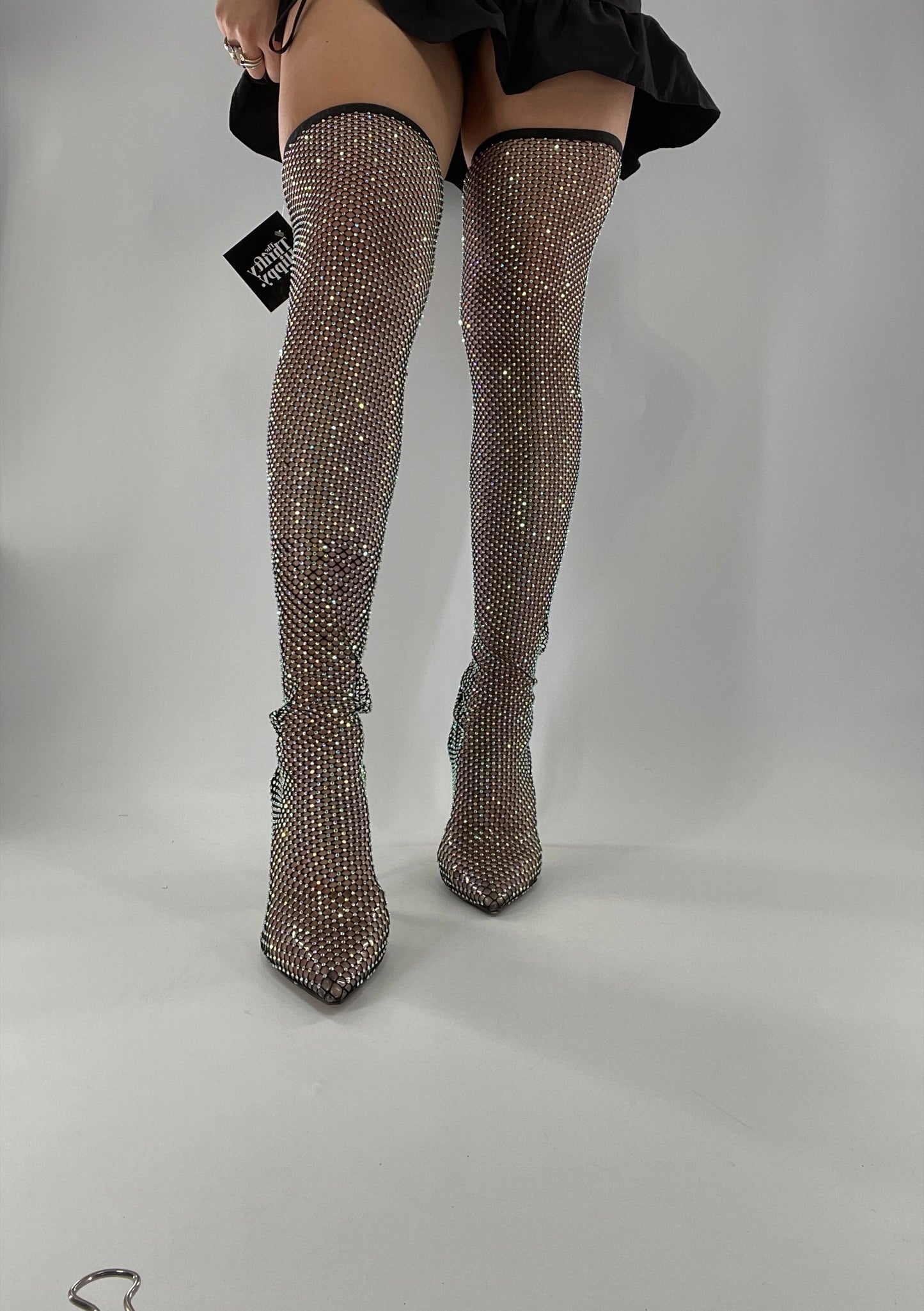 EGO Thigh High Black Rhinestone Fishnet Mesh Heels (9)