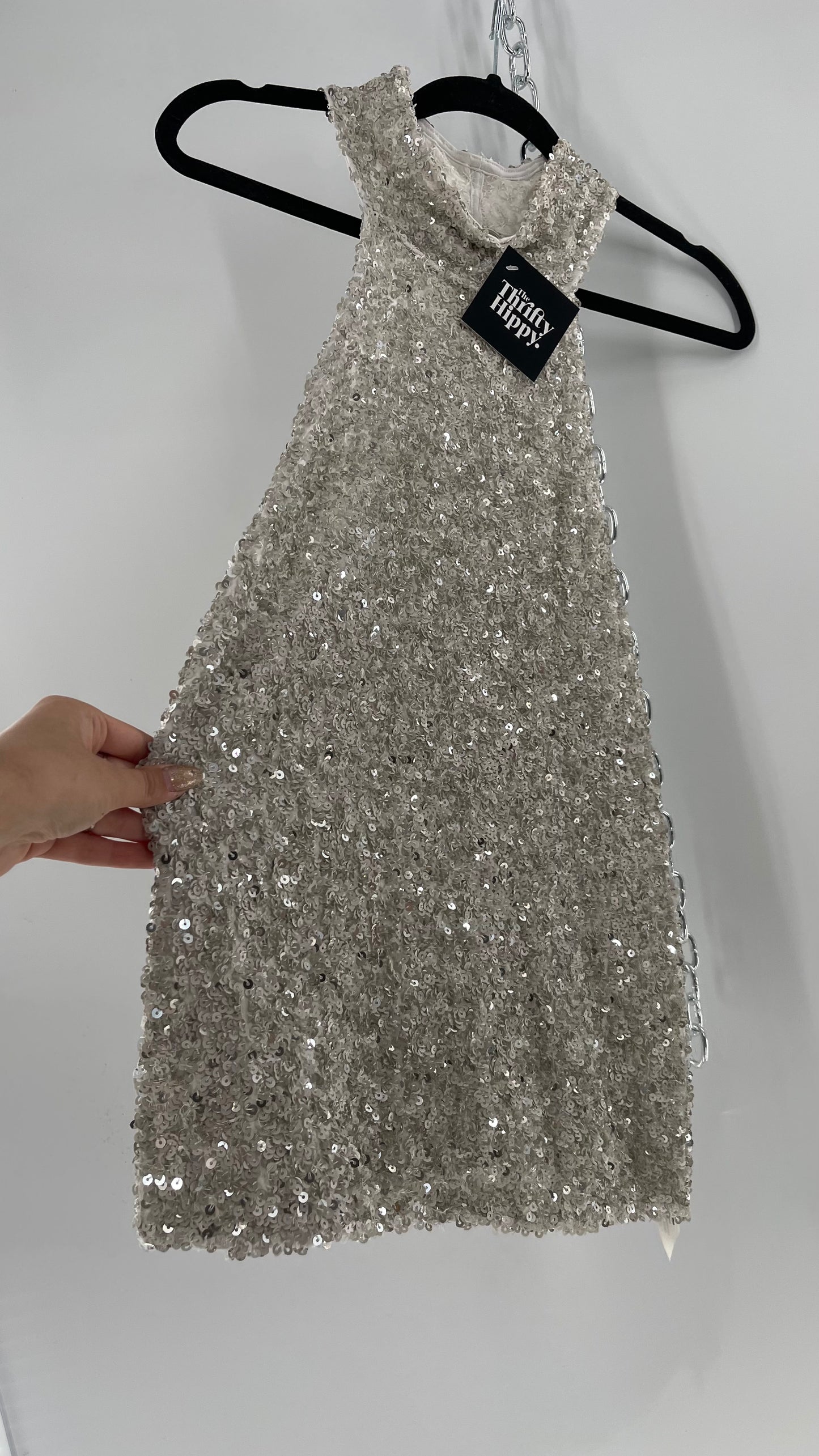 Free People White/Silver Sequin High Neck Tank(Large)