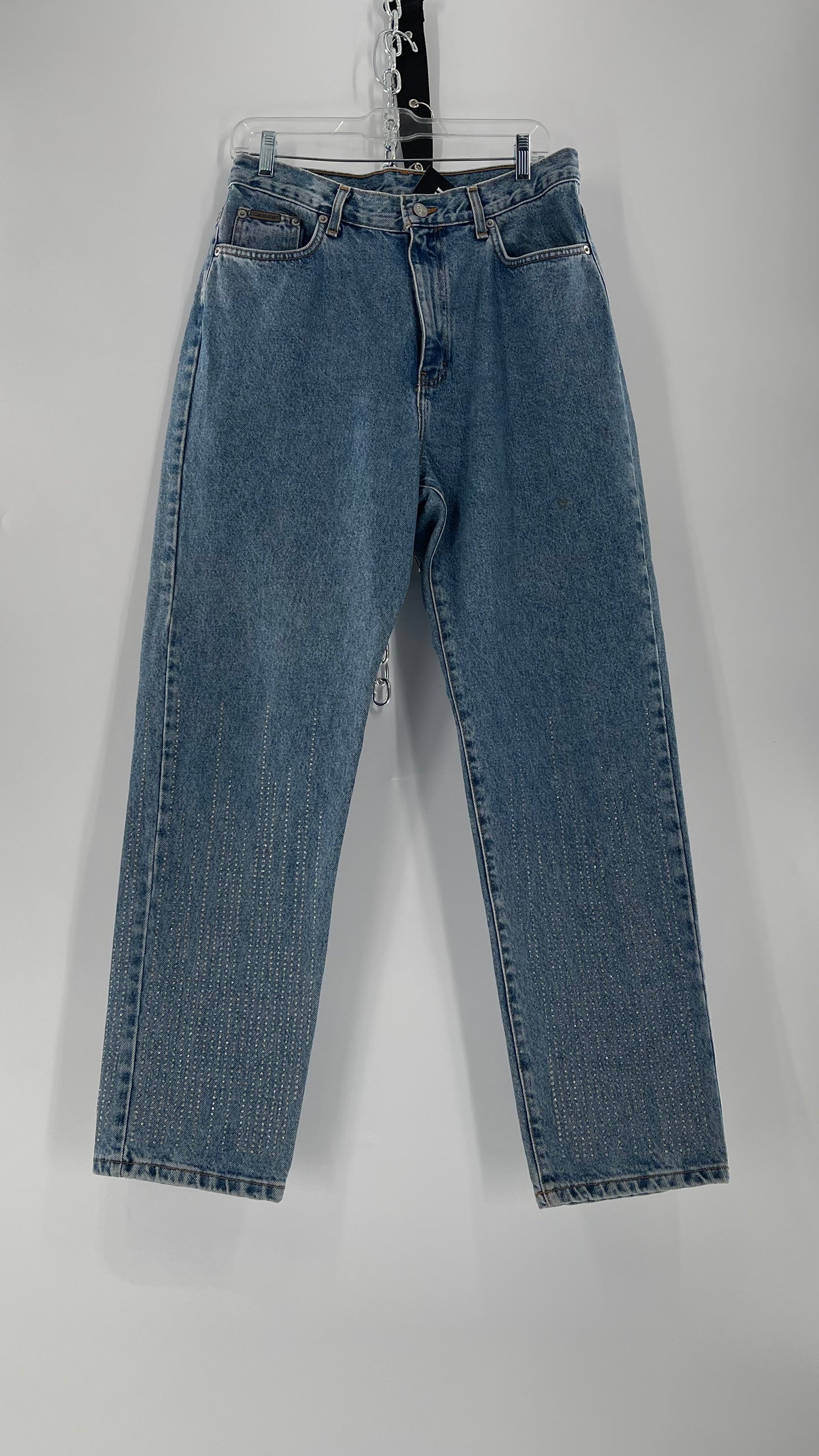 Vintage Calvin Klein Stone Washed Jeans with Silver Glitter Hem (29/30)