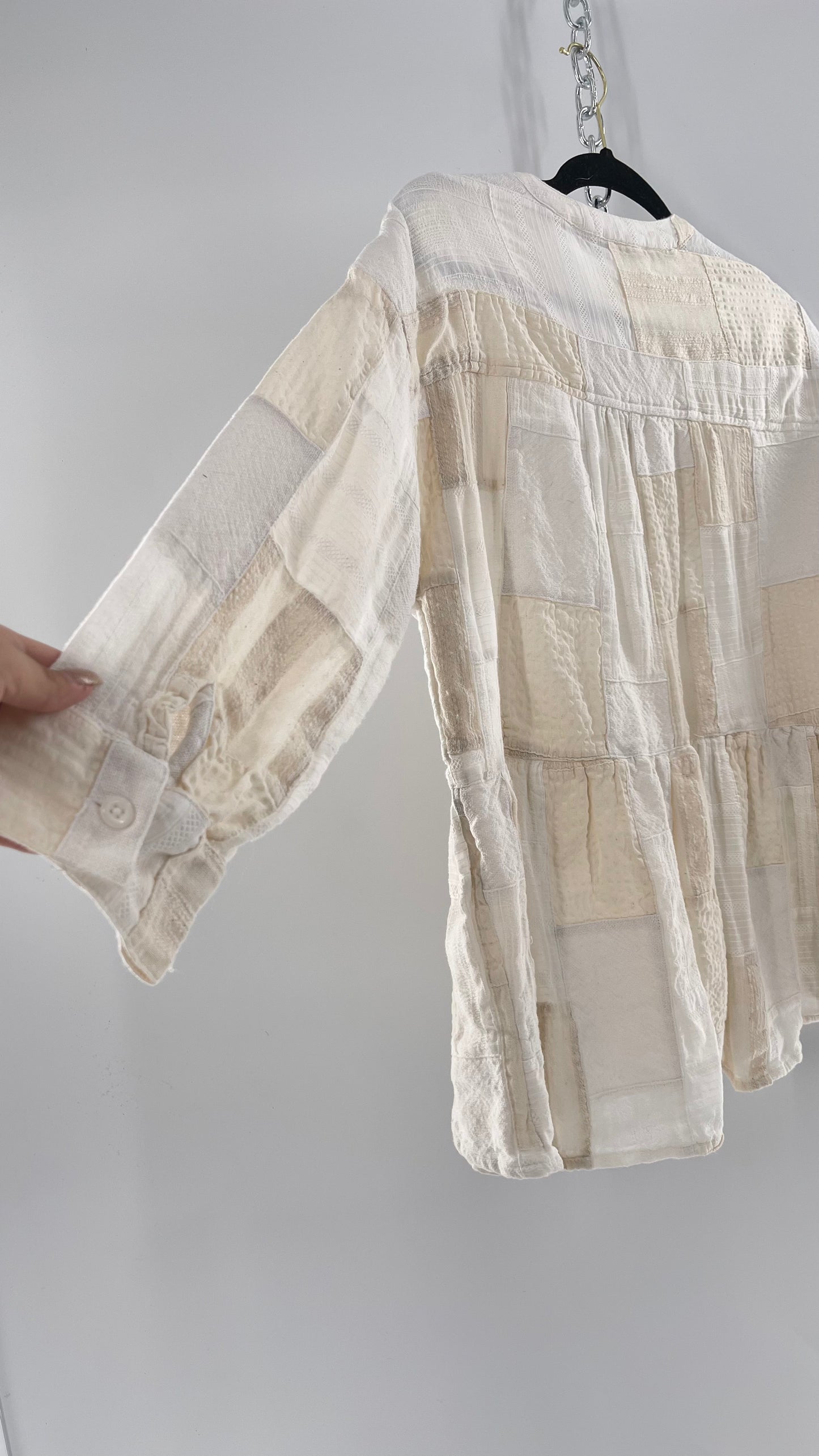 Maeve Anthropologie Beige Patchwork Long Sleeve Top (XS)