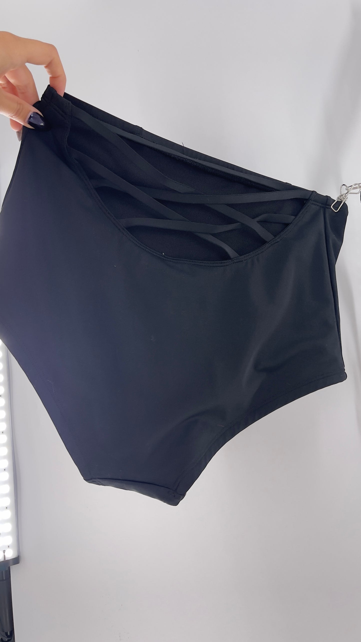Urban Outfitters Black High Waisted Criss Cross Back Swim Bottoms (Medium)