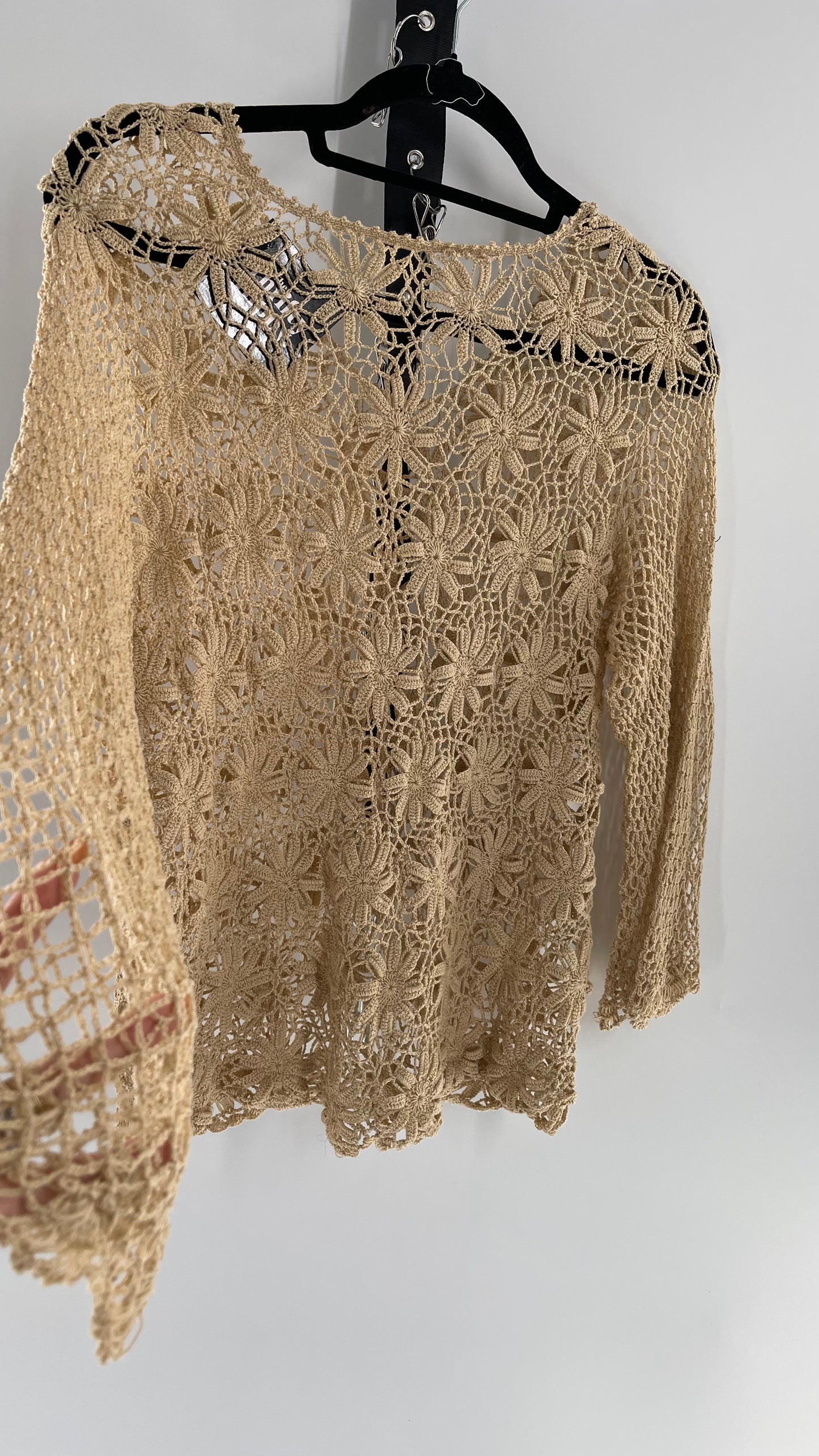 Vintage Crochet Long Sleeve Blouse (Medium)