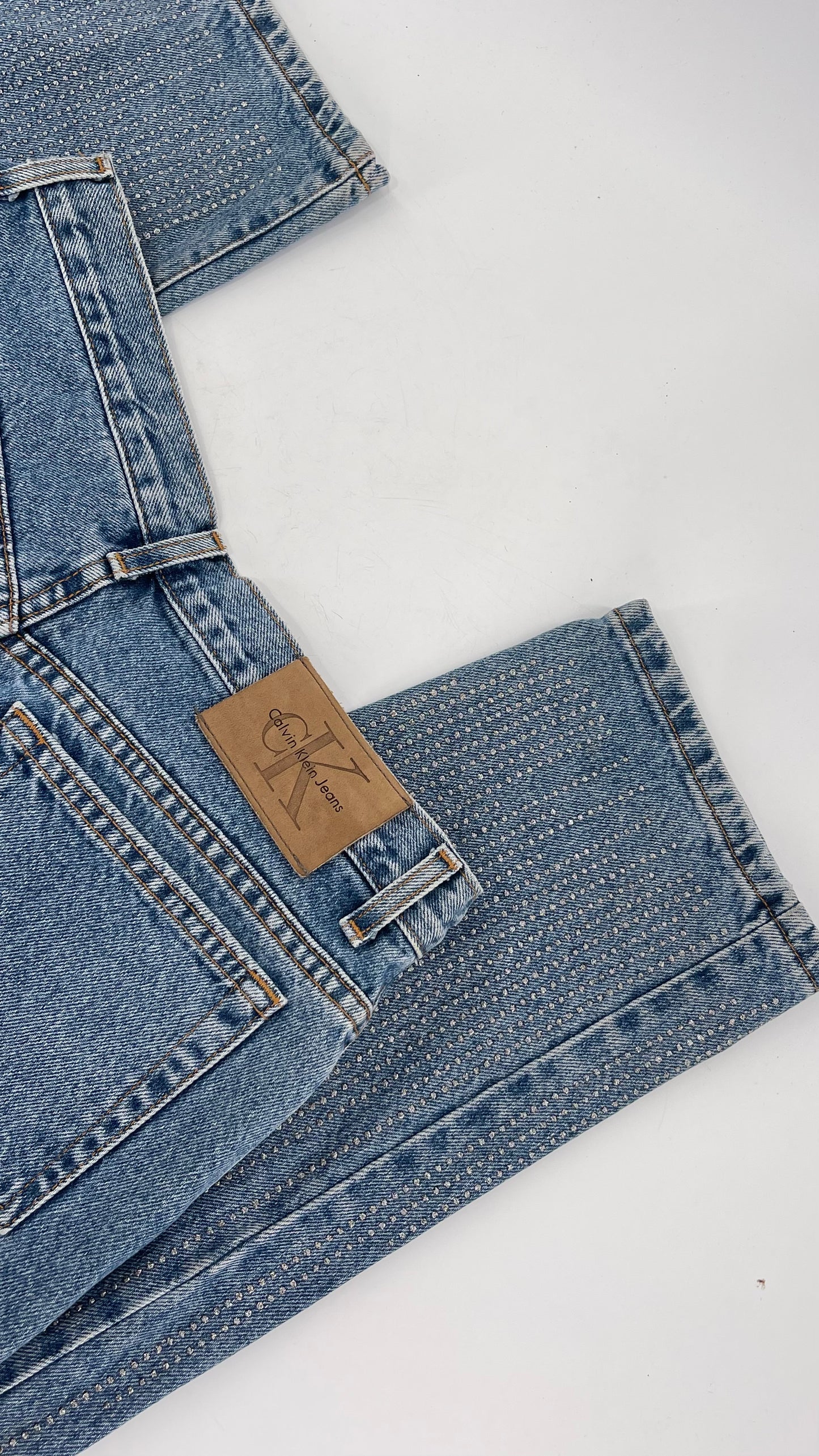 Vintage Calvin Klein Stone Washed Jeans with Silver Glitter Hem (29/30)