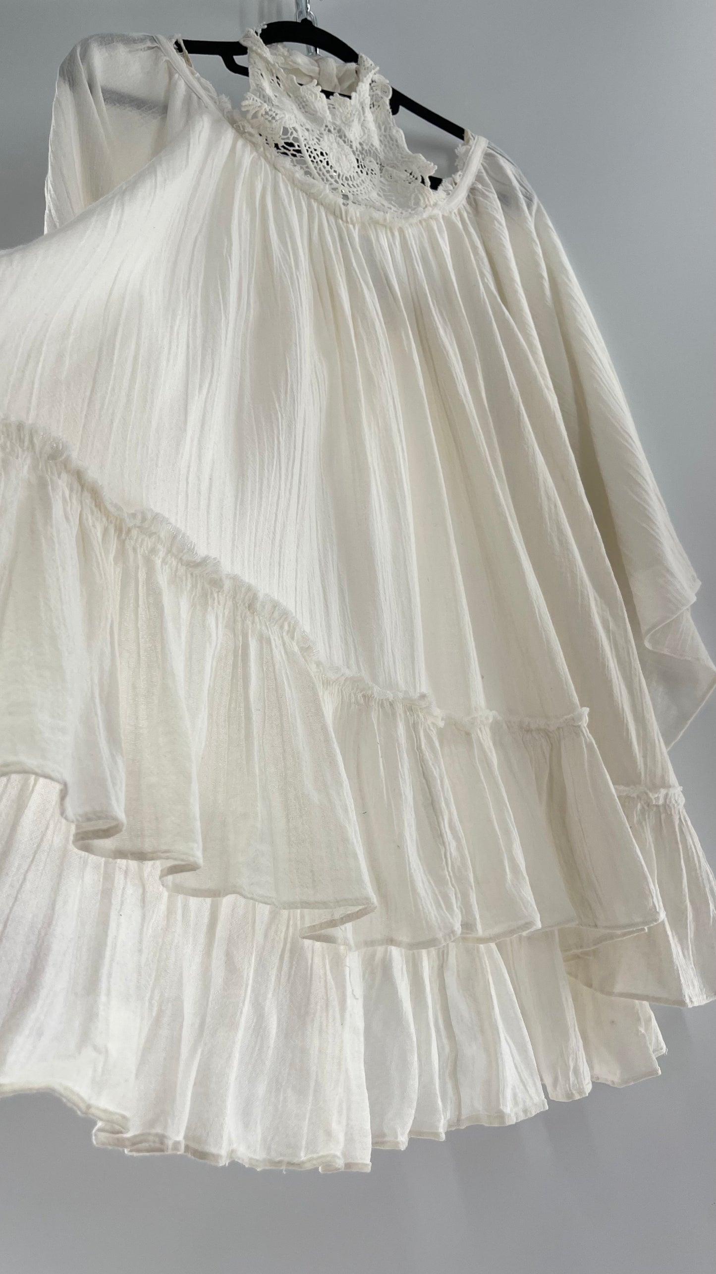Free People Flowy Gauze/Cotton Free Flow Dress with Lace Halter (Small)