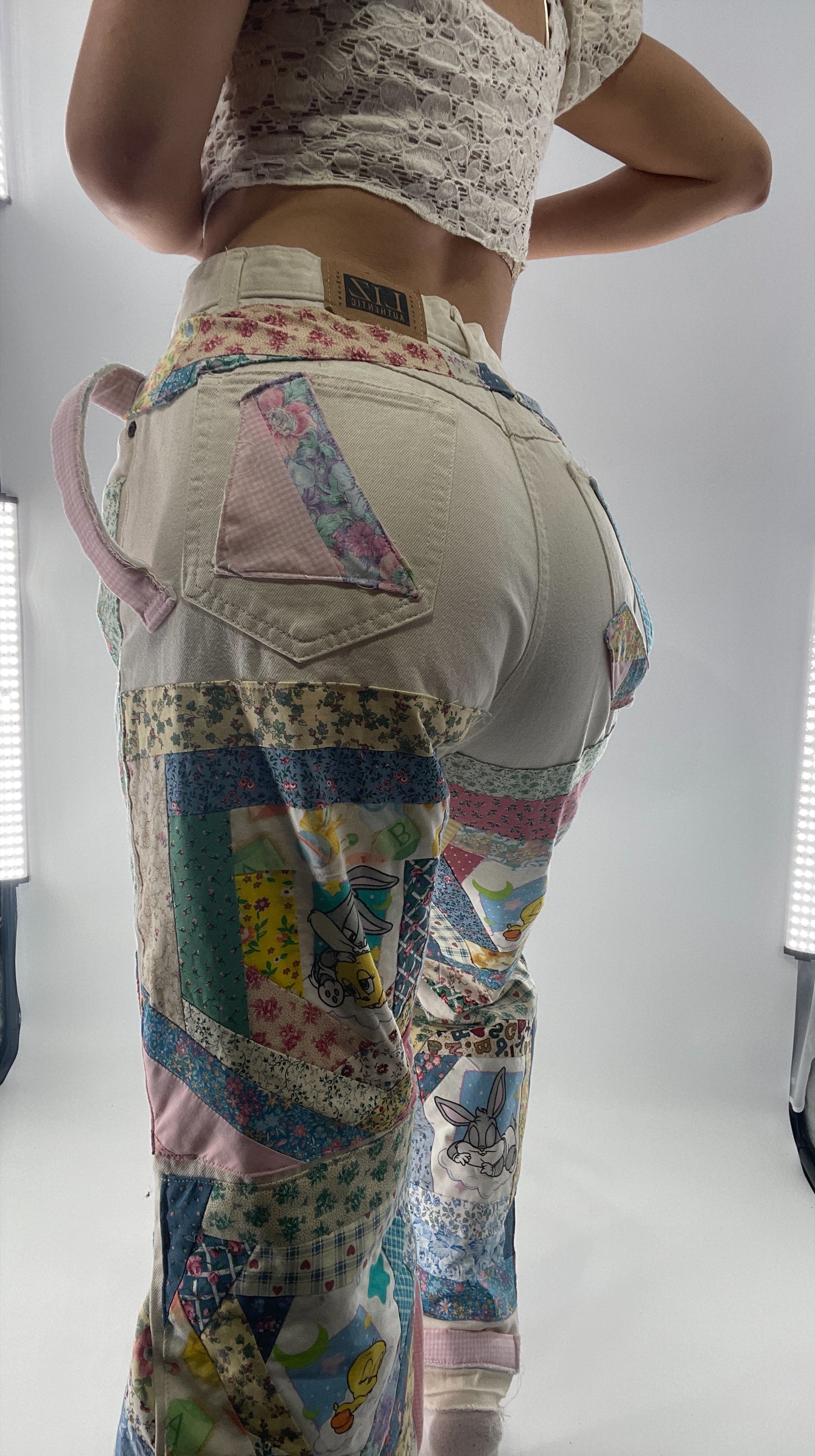 Custom - Handmade Reworked Looney Toons Cutie Pie Patchwork Flares