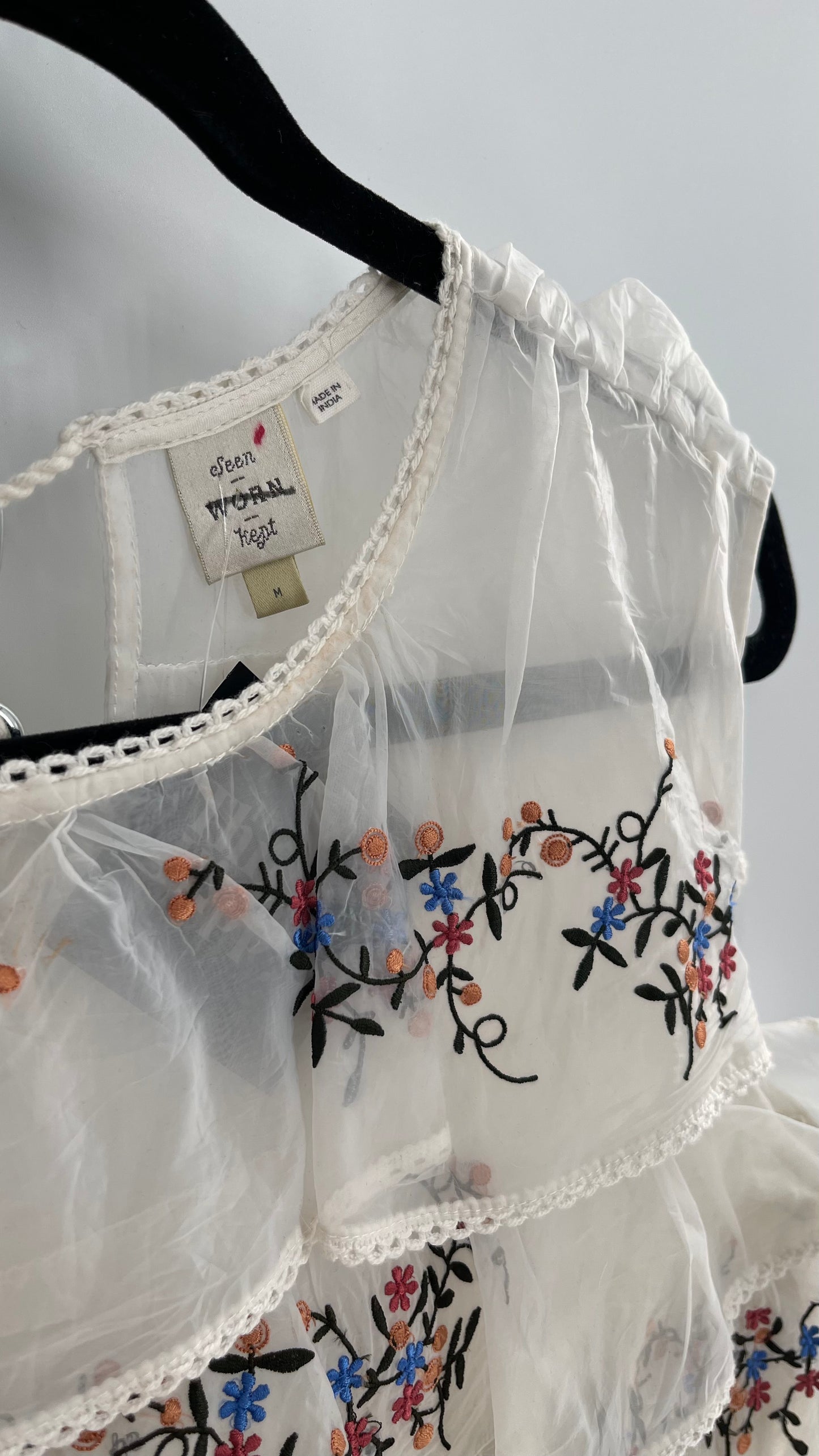 Anthropologie Seen. Worn. Kept Voile, Ruffled and Embroidered Sleeveless (Medium)