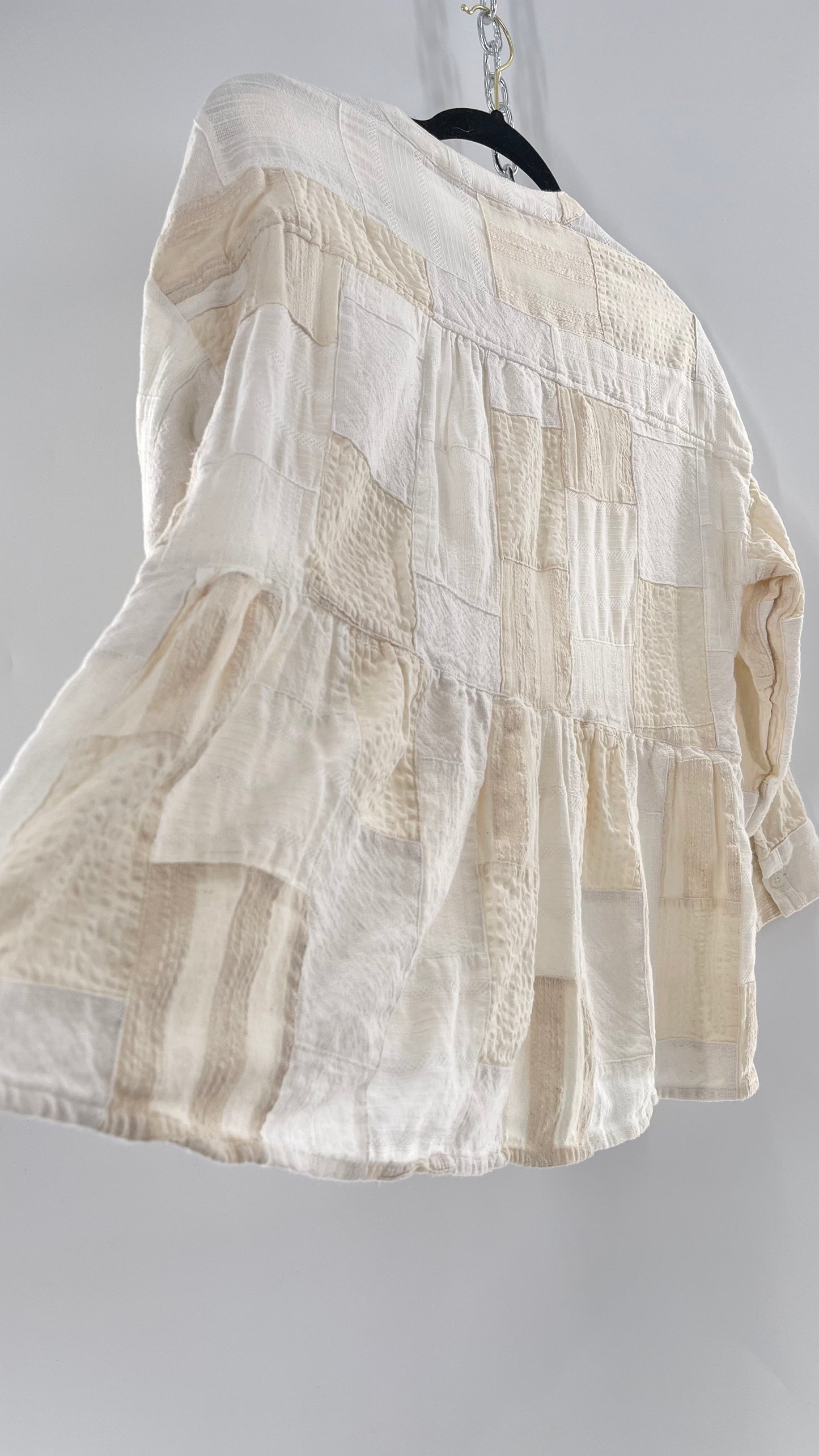 Maeve Anthropologie Beige Patchwork Long Sleeve Top (XS)