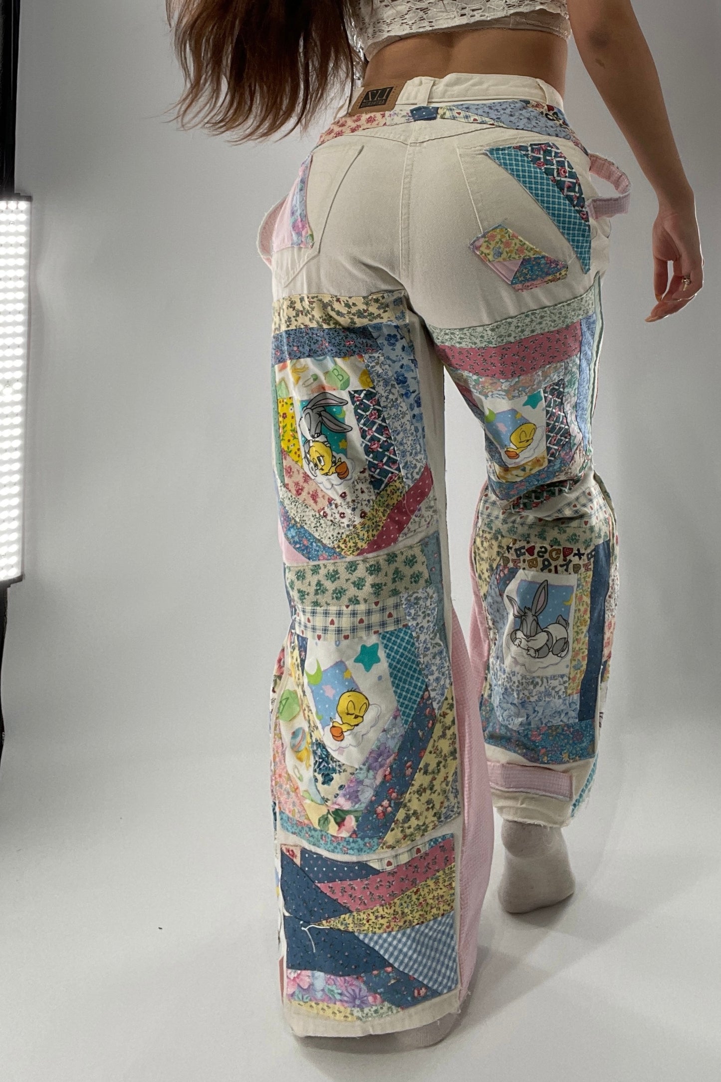 Custom - Handmade Reworked Looney Toons Cutie Pie Patchwork Flares