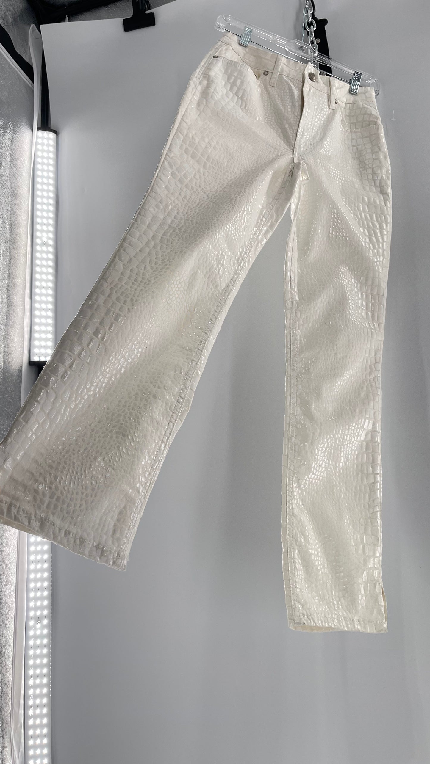 Free People White Straight Leg Jeans with Snake Patterned Texture (27)